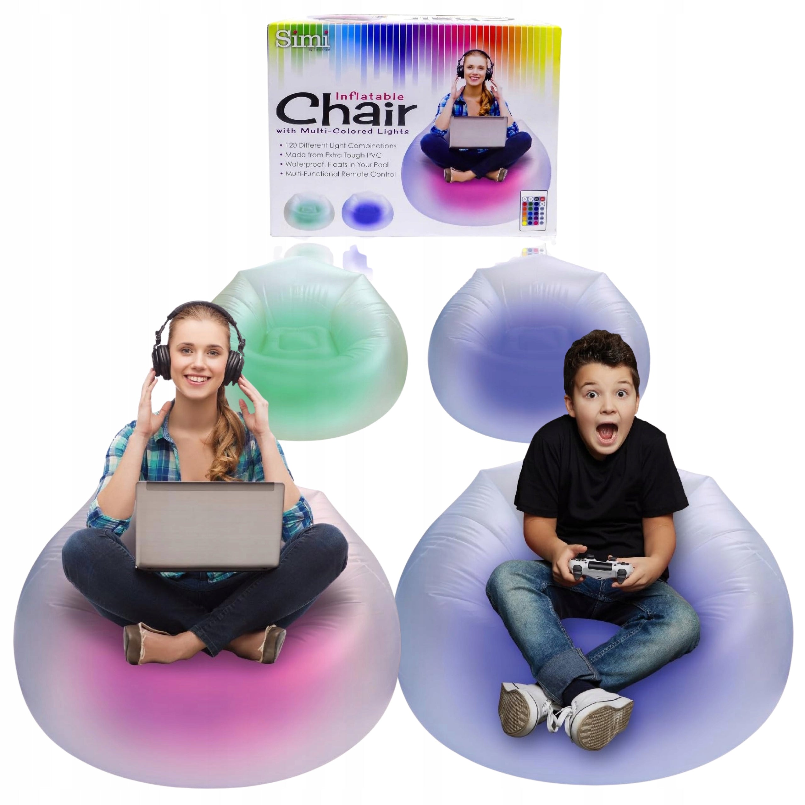 RGB LED inflatable chair glowing pouf remote control