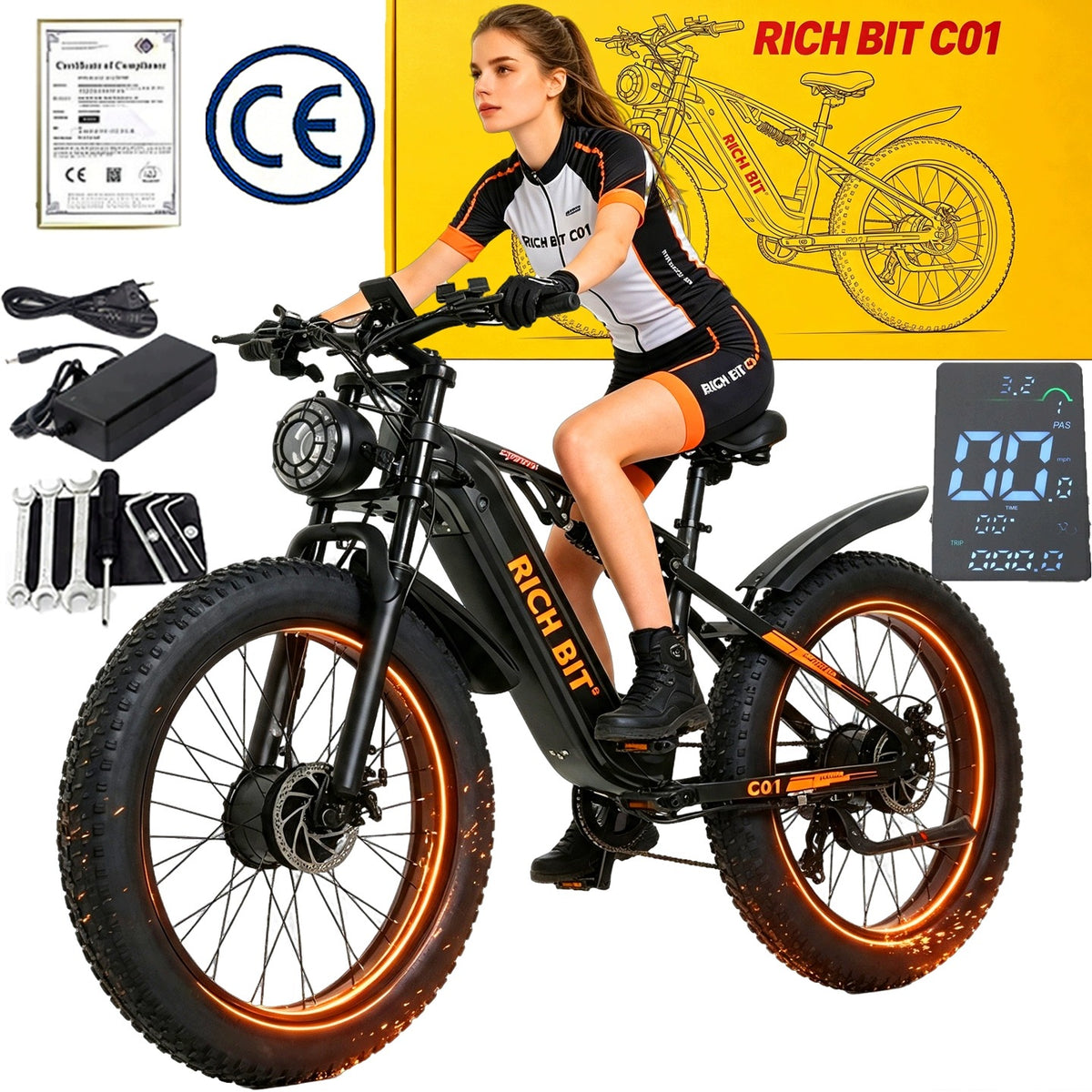 RICH BIT C01 Electric Vehicles - Dual Motor 3000W, 63 km/h, 48V20Ah Battery