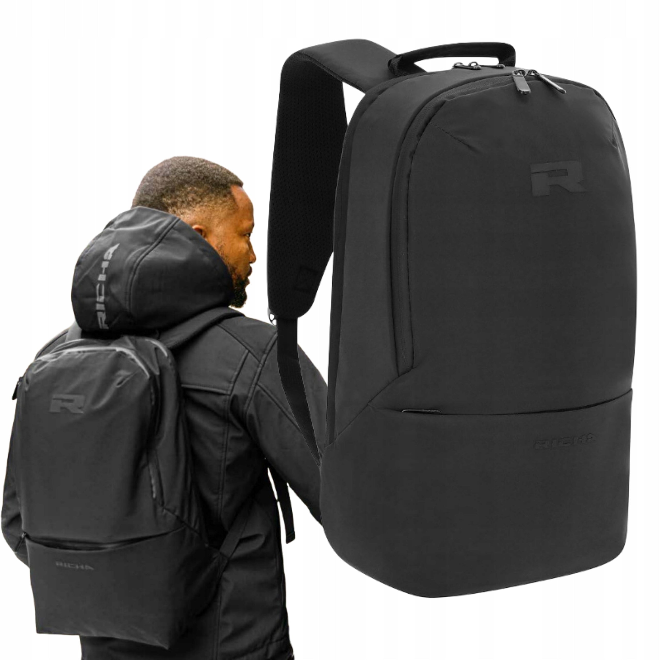RICHA MATTE BLACK MOTORCYCLE BACKPACK 18L Laptop Pocket Classic Style