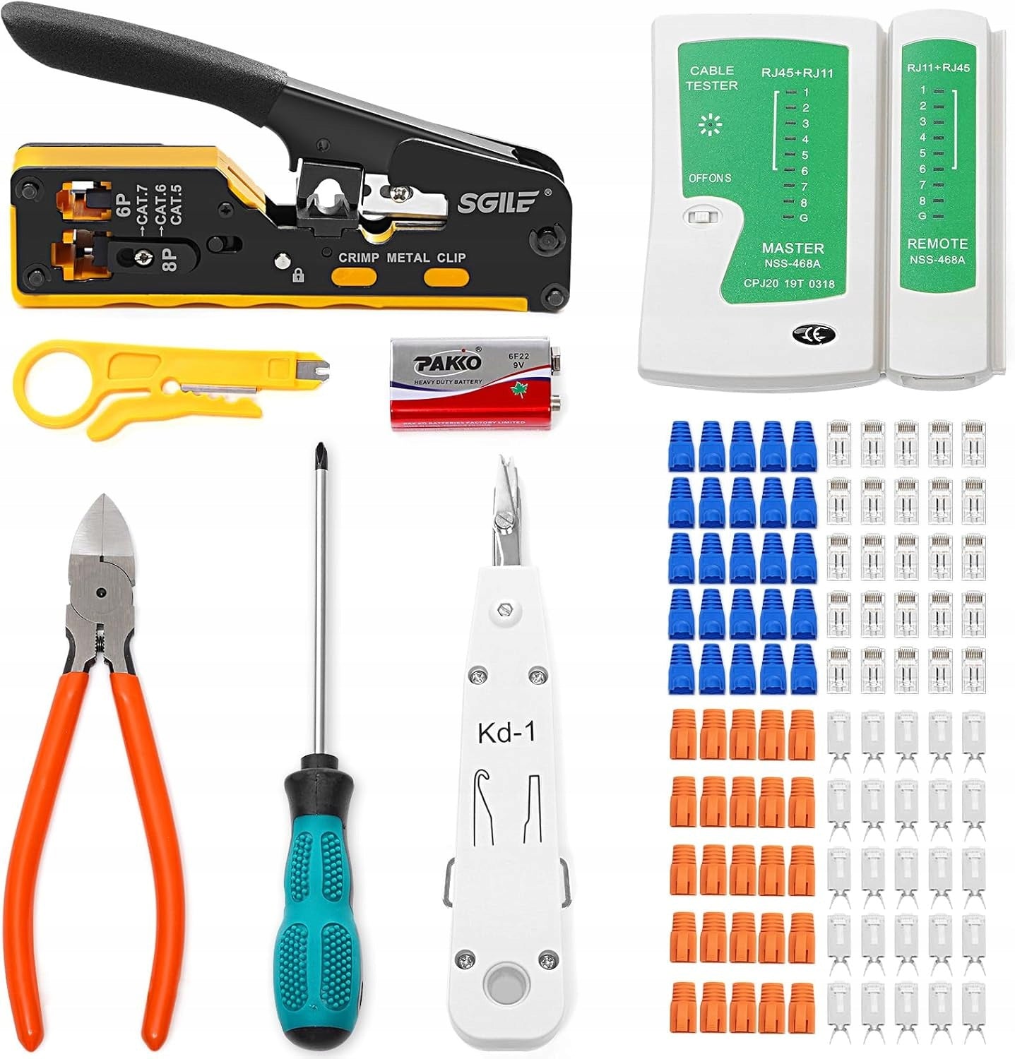 RJ45 CLAMPING TOOL KIT FOR CAT5 CAT6 CAT7 WITH CABLE TESTER