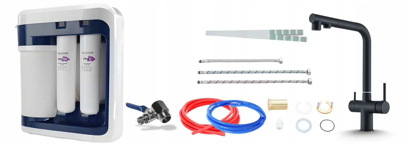 RO-202S PRO REVERSE OSMOSIS FILTER AND THREE-WAY KITCHEN FAUCET BLACK Packaging status original