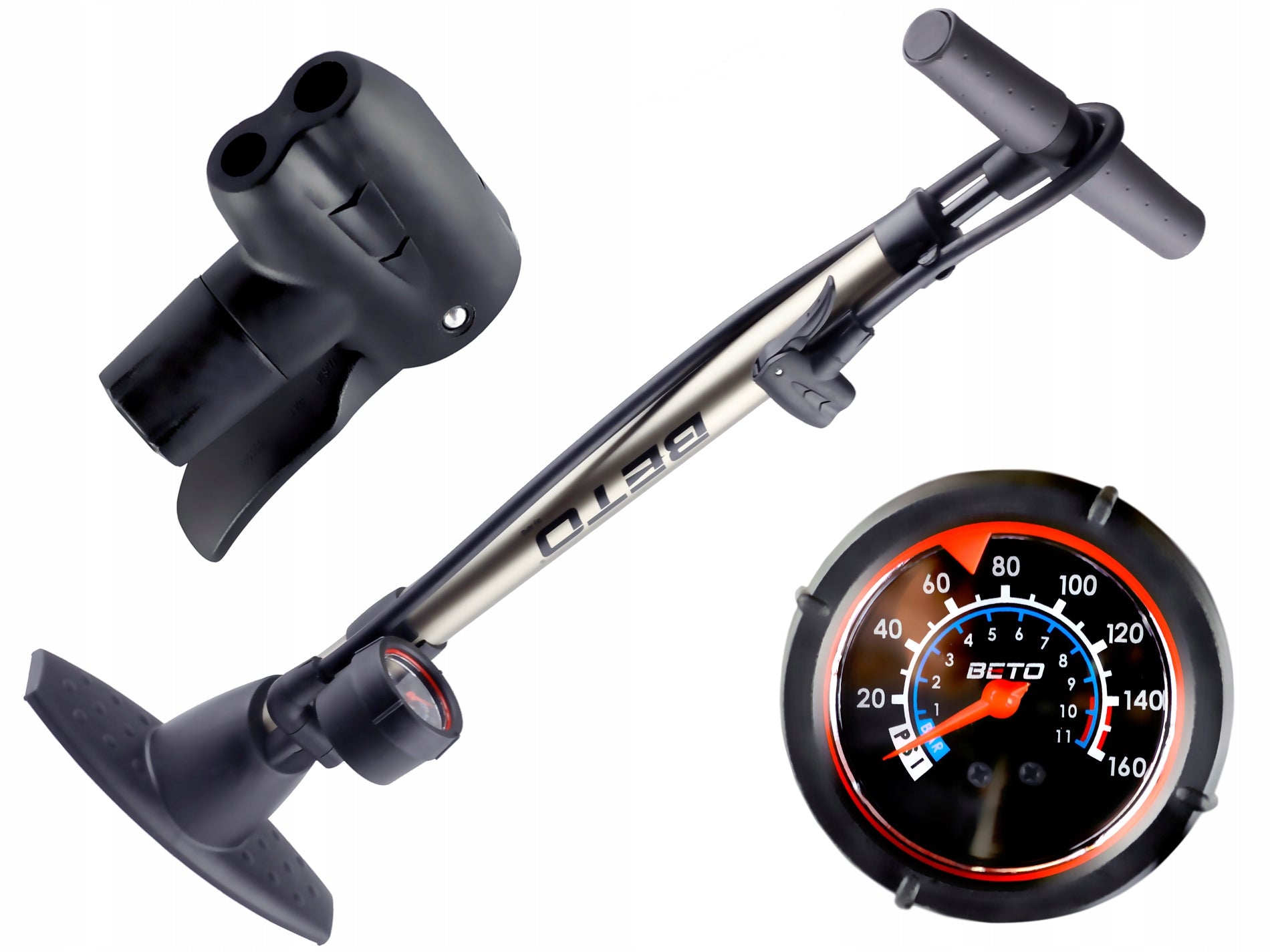 ROAD MTB ALUMINUM Bicycle Pump BETO for AV DV FV CMP-069 PRESSURE GAUGE Brand Beto