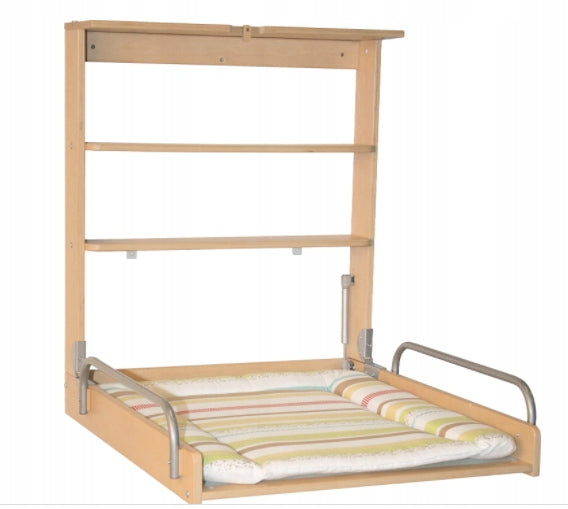 ROBA WALL-MOUNTED CHANGING TABLE WITH CHANGING MAT AND NATURAL-WHITE SHELVES