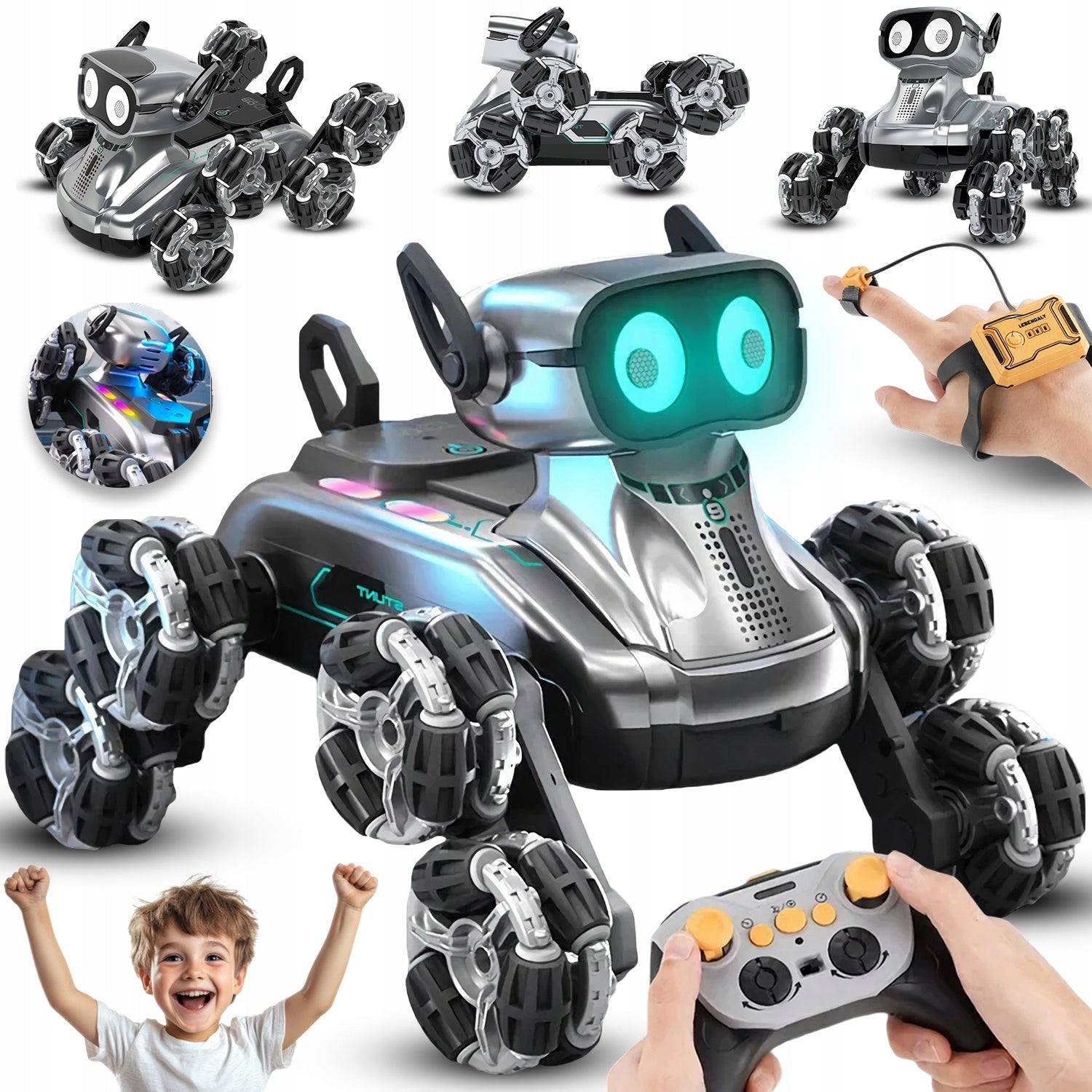 ROBOT DOG FOR REMOTE CONTROL AND GESTURES REMOTE CONTROLLED INTERACTIVE 8 WHEELS STUNTS