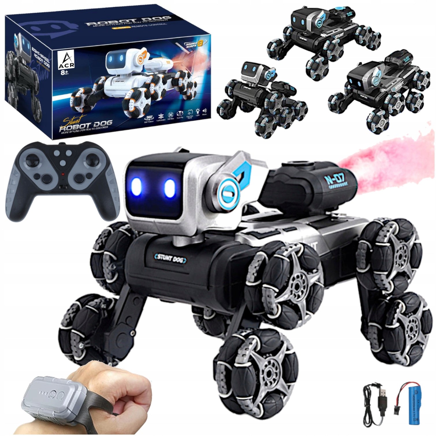 ROBOT DOG REMOTE CONTROLLED GESTURE REMOTE CONTROL STEAM WATER ROTATION 360 LED GIFT