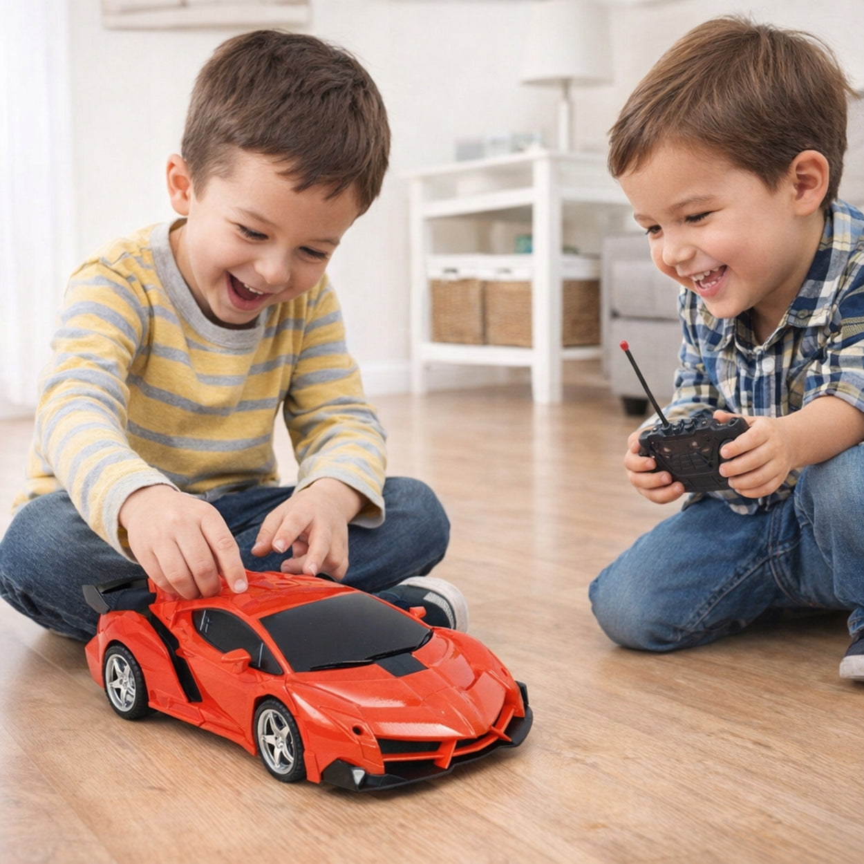 ROBOT RC Car 2in1 Remote Controlled Lights Sound LAMBO RED Manufacturer code JJY