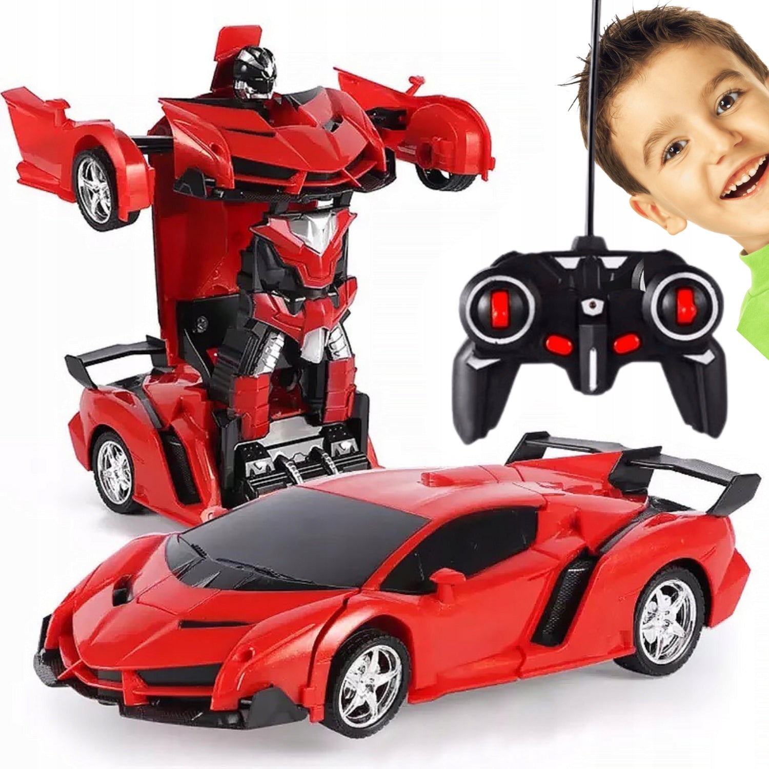 ROBOT RC Car 2in1 Remote Controlled Lights Sound LAMBO RED