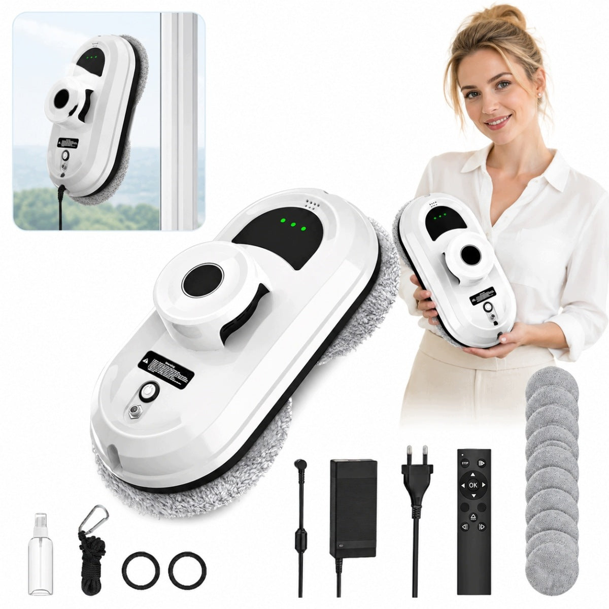 ROBOT WINDOW CLEANER MIRRORS AUTOMATIC WASHER + 10 MOPS SET OF 2026