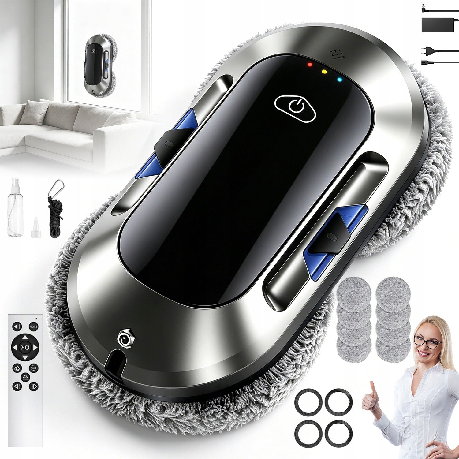 ROBOT WINDOW CLEANER SMART WITH REMOTE CONTROL EDGE RECOGNITION 500MAH