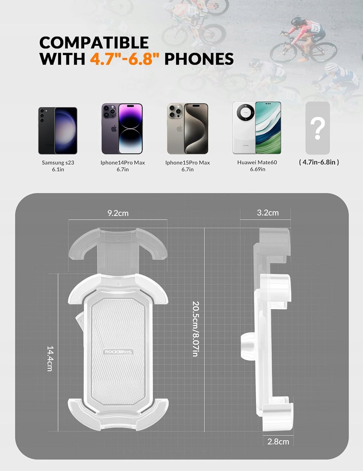 ROCKBROS Bicycle Phone Holder 4,7-6,8" for Steering Wheel 18-28mm White Packaging status original