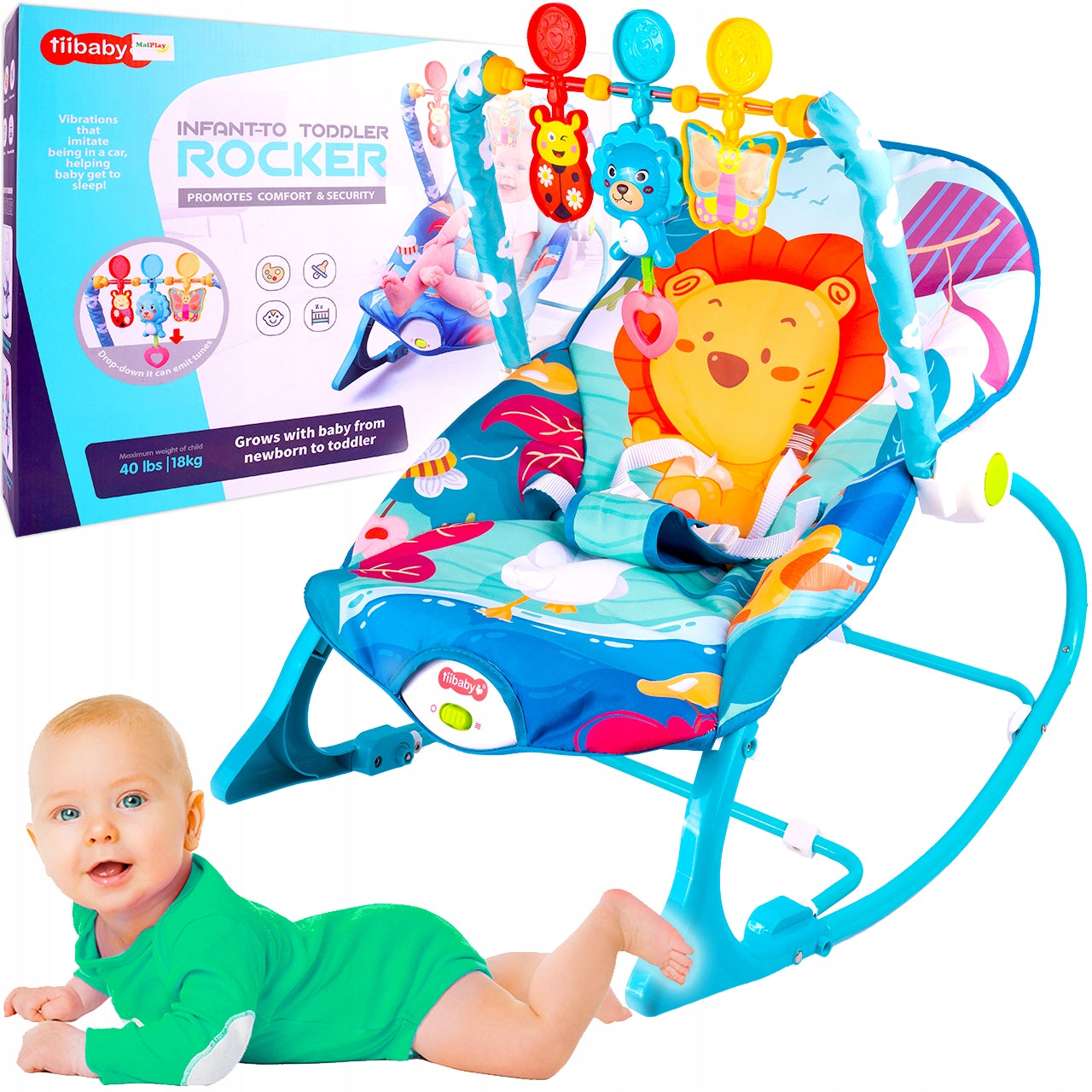 ROCKER LOUNGER FOR TODDLER INFANT SEAT VIBRATION BELTS LION
