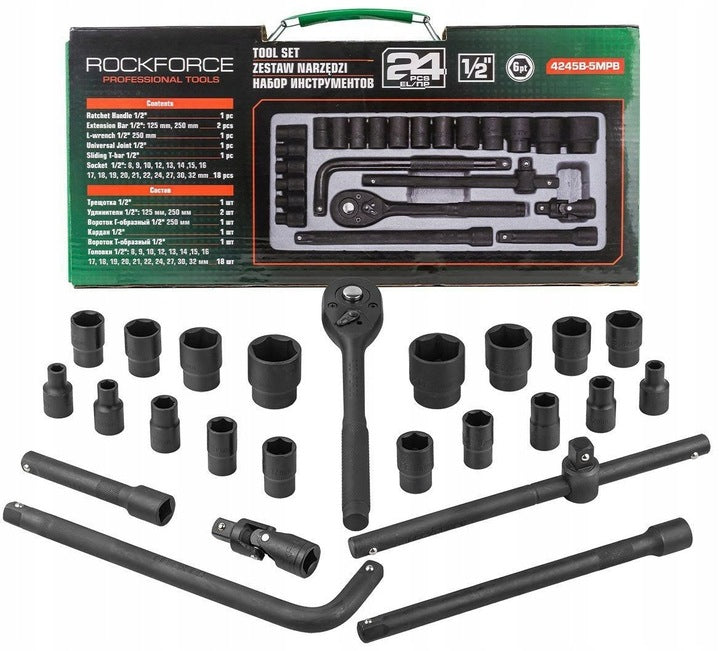 ROCKFORCE IMPACT WRENCH SET 24el. 1/2" 6ANGLE (8-32mm) RF-4245B-5MPB