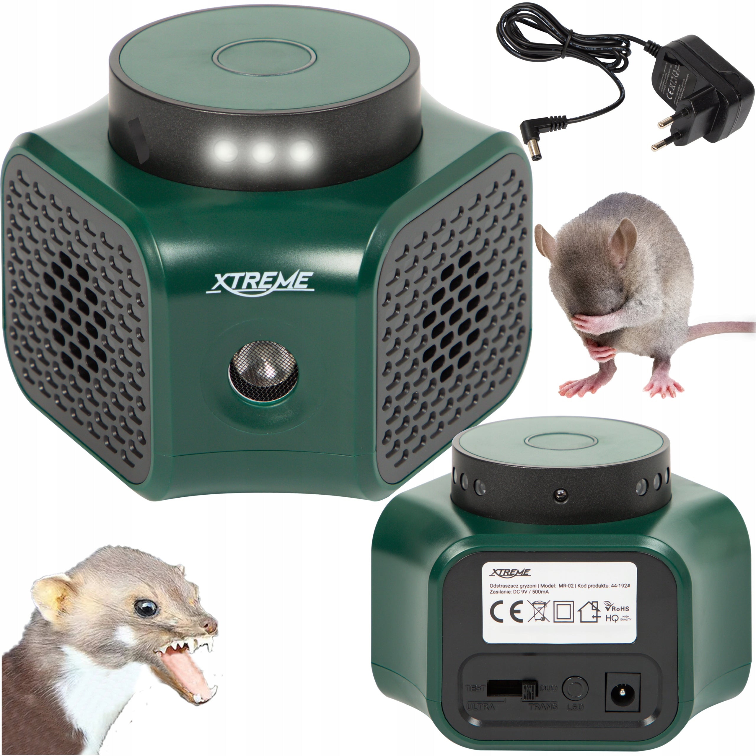 RODENT ULTRASONIC MARTEN REPELLENT 360 LED MOUSE RATS 9V UNIVERSAL