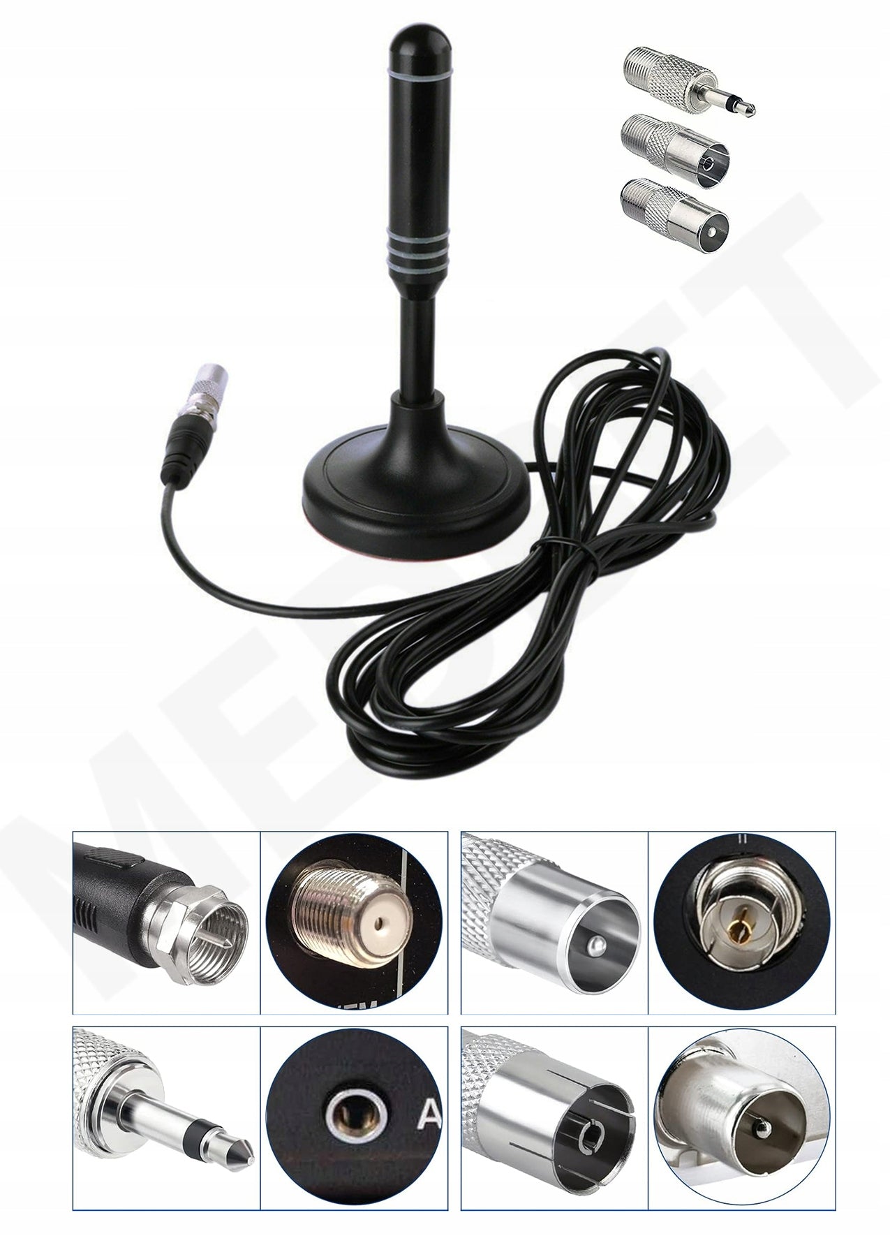 ROOM RADIO ANTENNA FM METAL + 4 ADAPTERS FOR CINEMA TOWER RADIO ETC