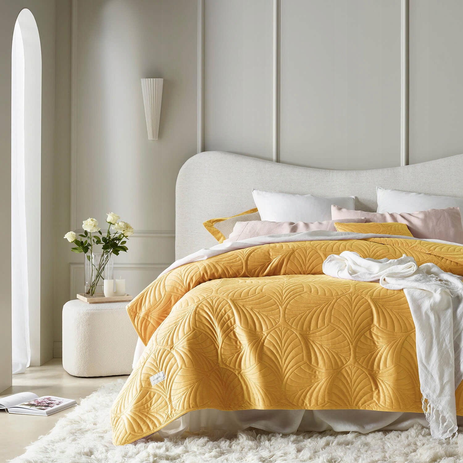 ROOM99 Bedspread 170x210 Velvet Sofa Quilted Mustard Feel Manufacturer code Ochronna na wersalkę do salonu sypialni miła