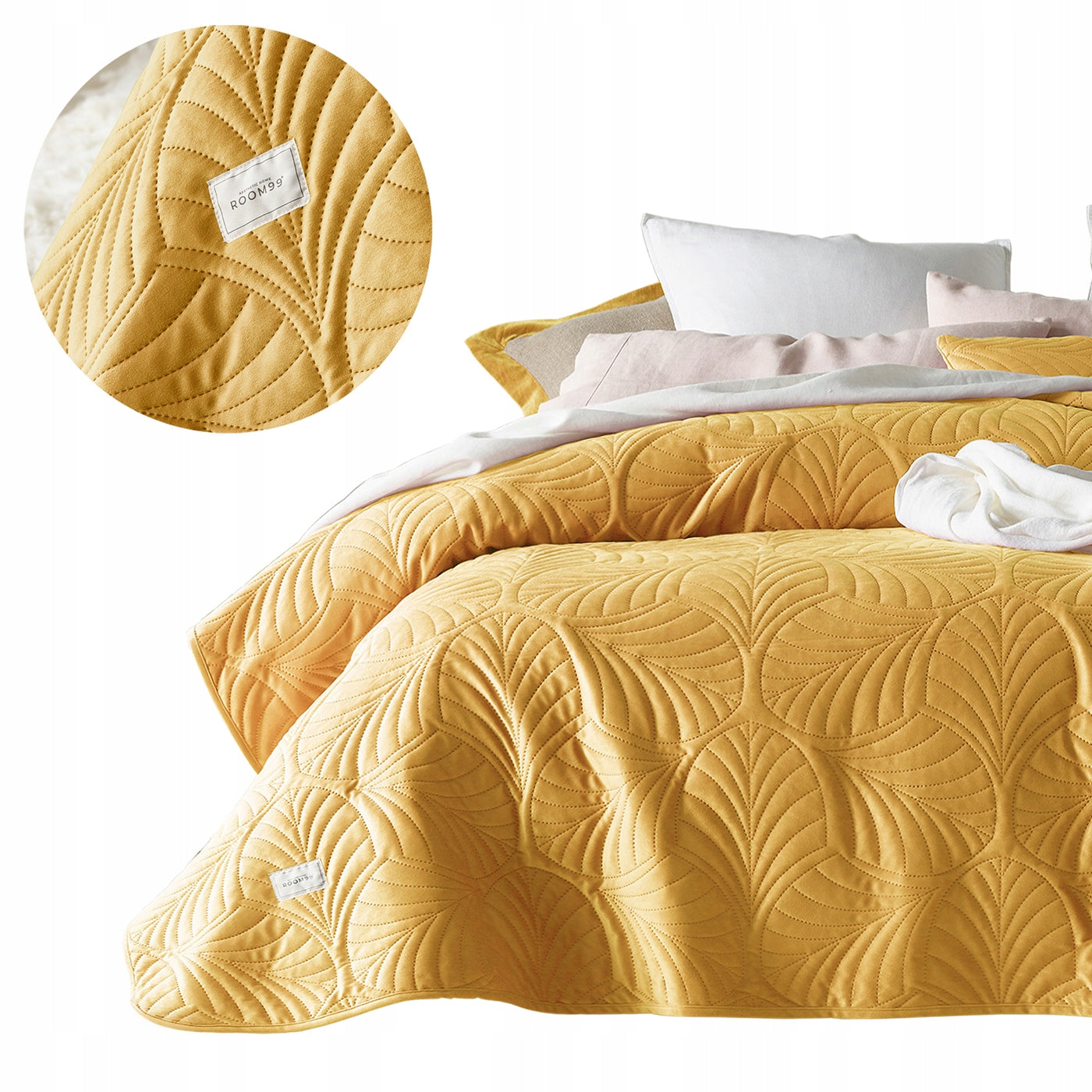 ROOM99 Bedspread 170x210 Velvet Sofa Quilted Mustard Feel