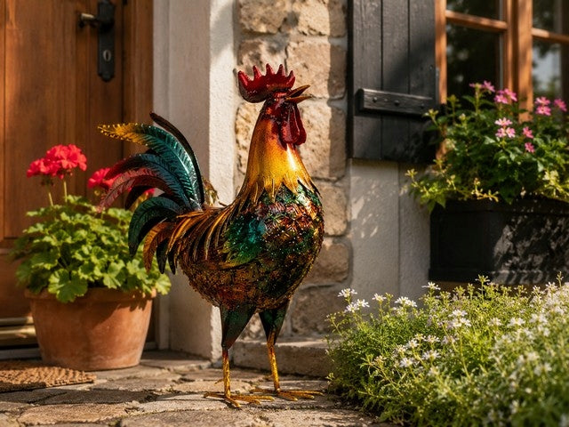 ROOSTER Metal Decorative Ornament for Garden, Terrace and Home 55 cm Type sculpture (figure)