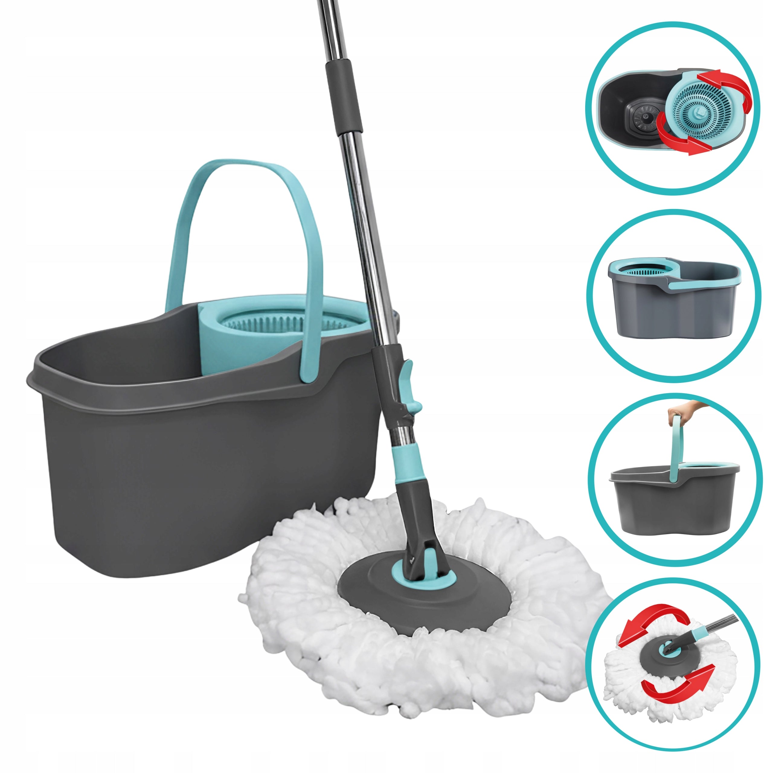 ROTARY MOP 360 WITH BUCKET MICROFIBER INSERT TELESCOPIC POLE ROTARY