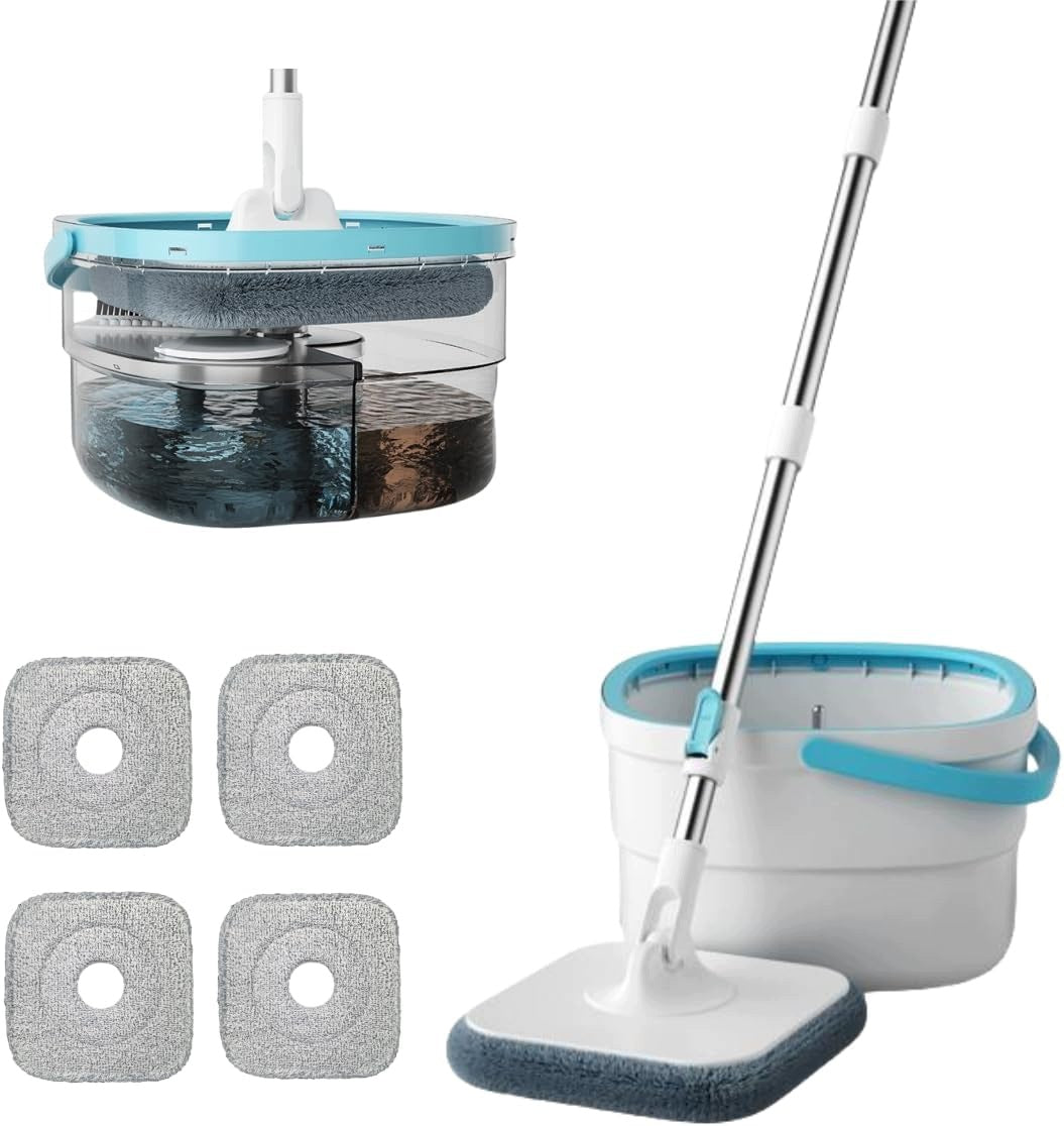 ROTARY MOP SET WITH 4 MICROFIBER INSERTS AND TWO-CHAMBER BUCKET