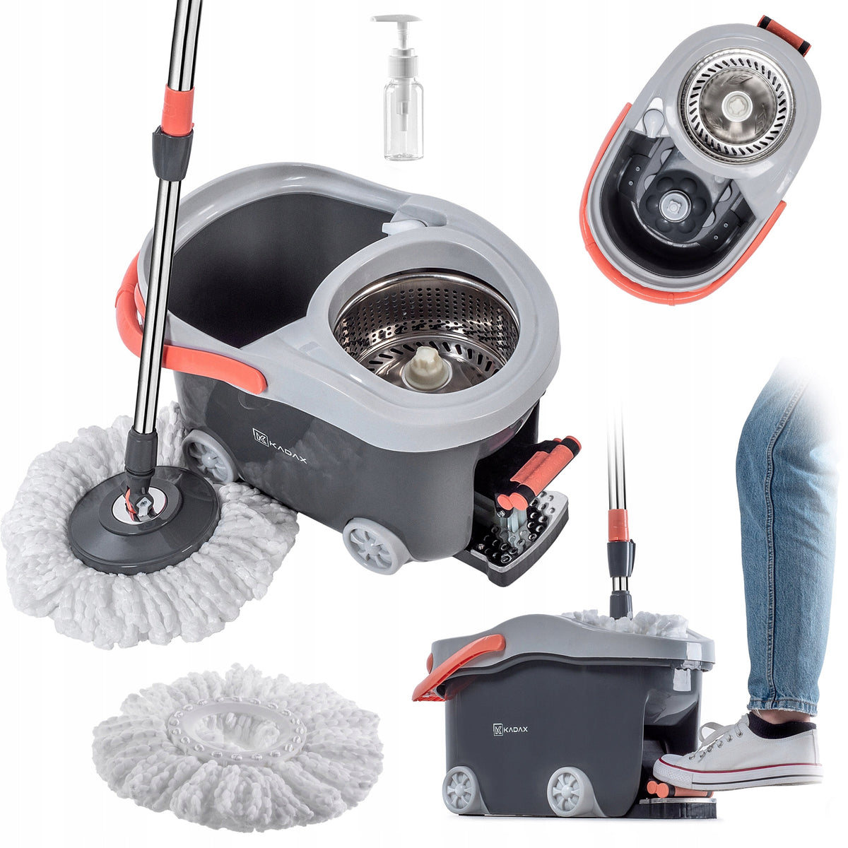 ROTARY MOP WITH BUCKET 12L ROTARY WITH SQUEEZER ROUND TELESCOPIC STICK
