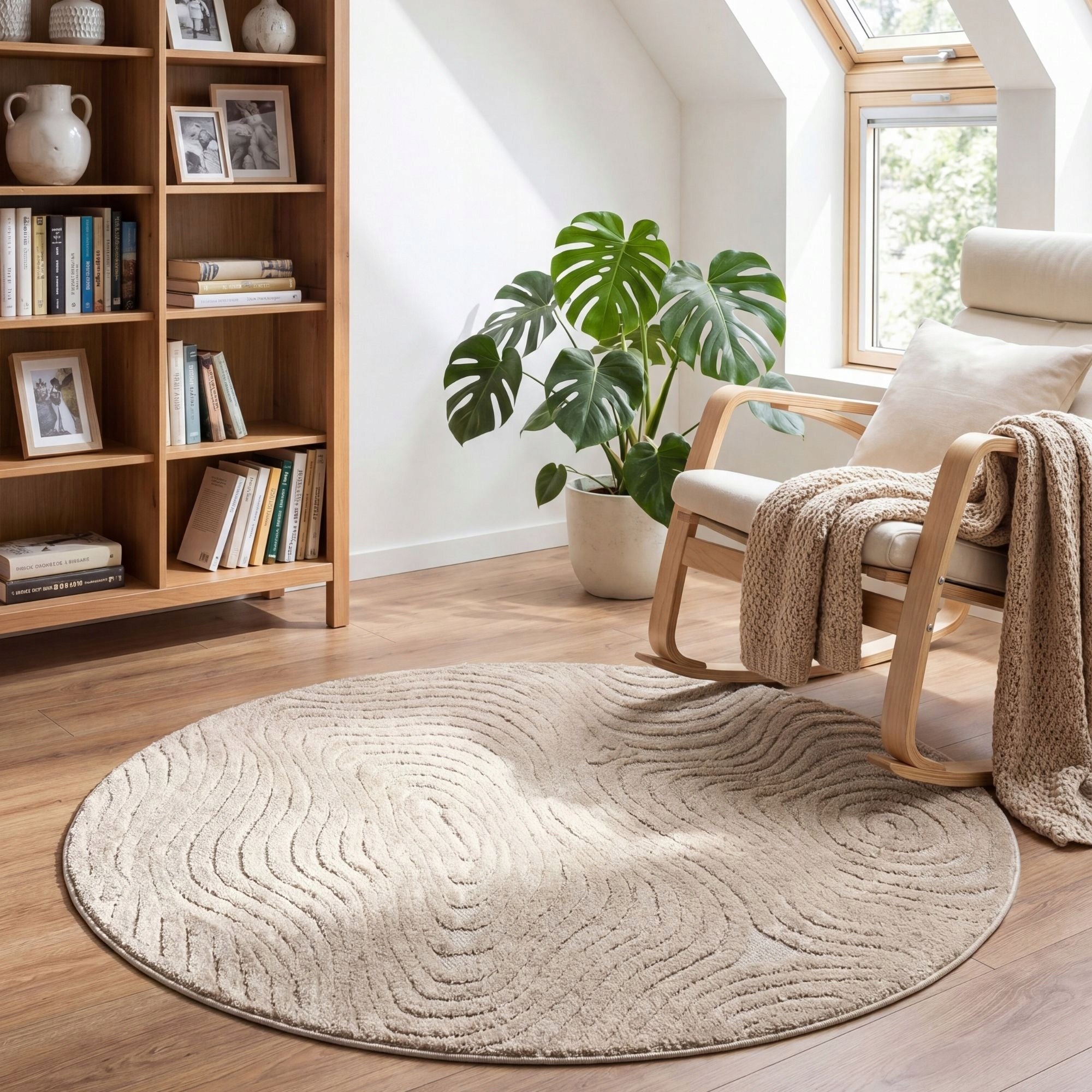 ROUND CARPET 120cm for Living Room for Bedroom BOHO Modern Two-Tier Beige Manufacturer code 508701
