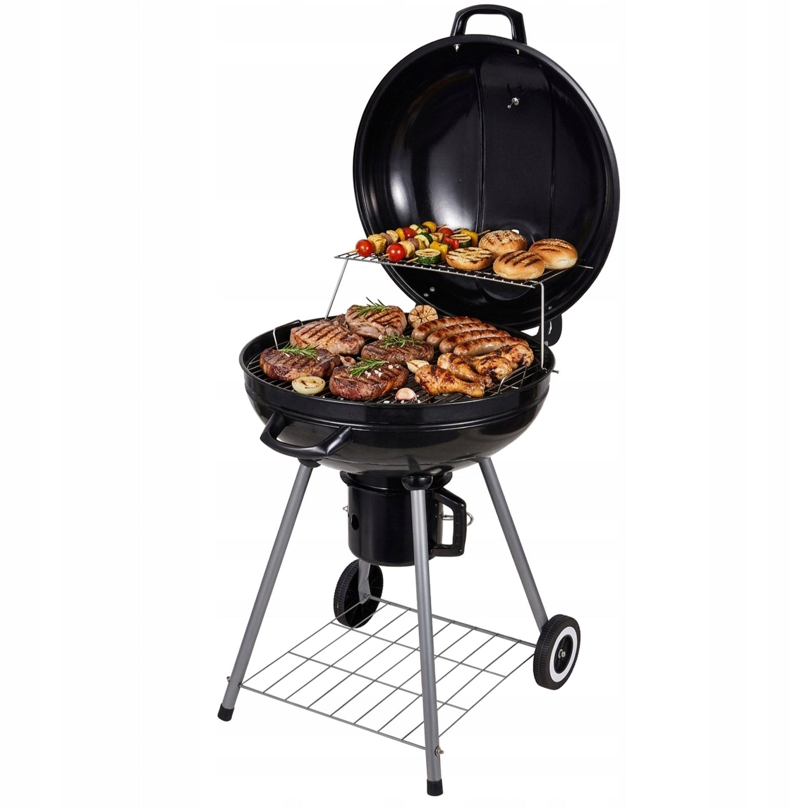 ROUND CHARCOAL GARDEN GRILL WITH LID WITH GRATE THERMOMETER BLACK LIDO