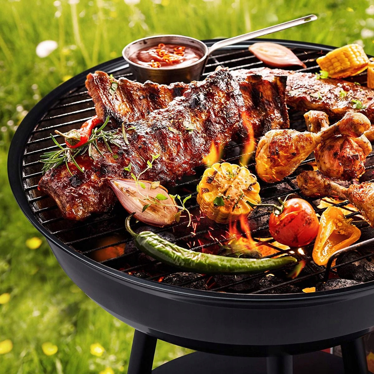 ROUND CLOSED GARDEN CHARCOAL GRILL WITH LID AND ASHTRAY SOLID Grill width 36 cm
