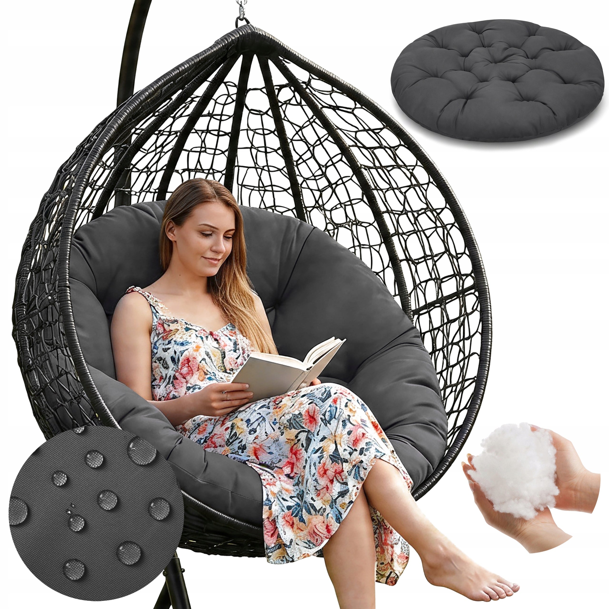 ROUND CUSHION 120CM WATERPROOF FOR GARDEN SWING CHAIR COCOON HANGING Packaging status original