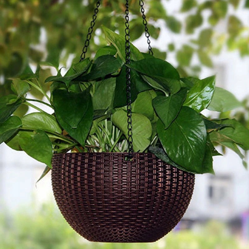 ROUND FLOWER POT HANGING BROWN IMITATING RATTAN 26x16cm DECORATIVE + CARTRIDGE Material synthetic material