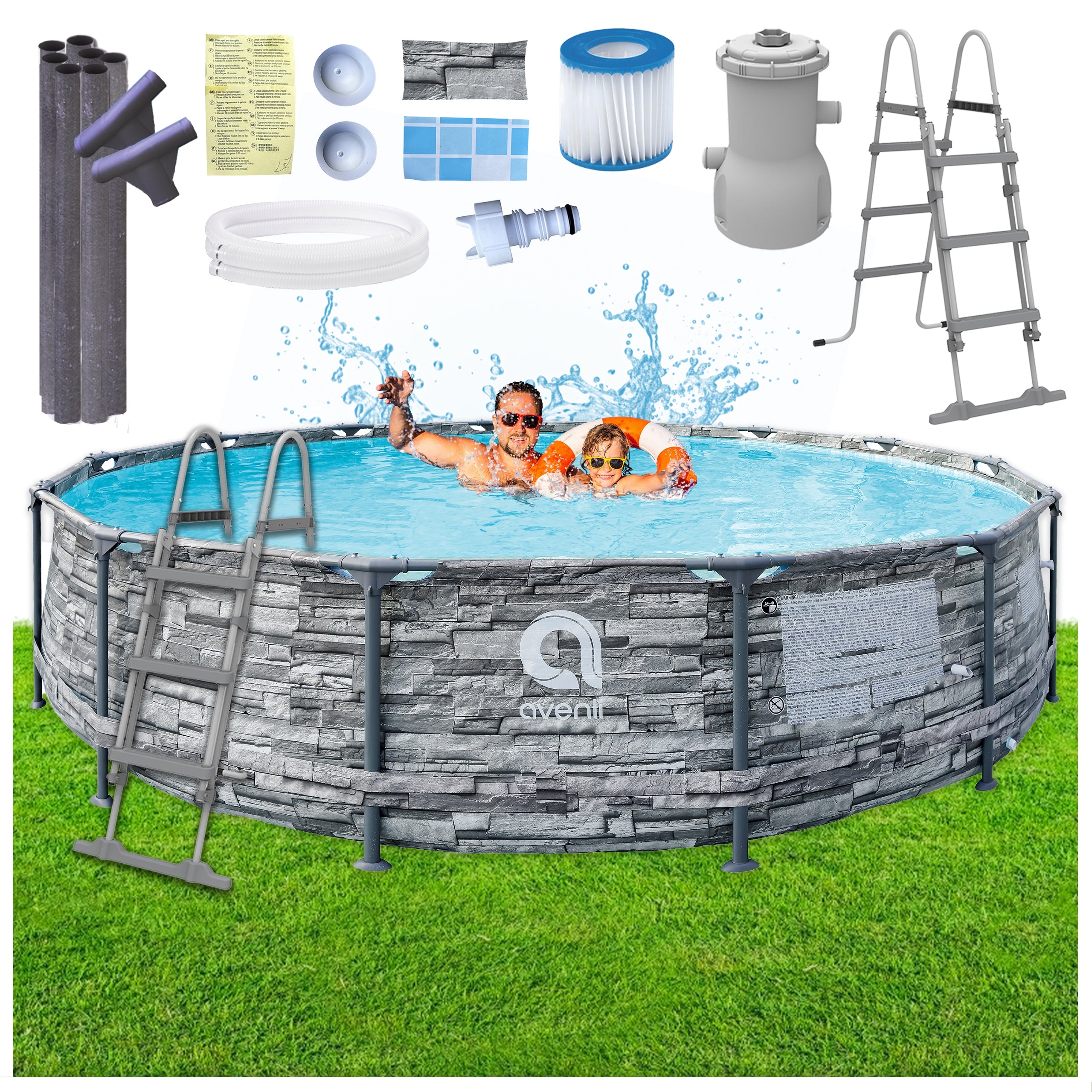 ROUND GARDEN RACK POOL AVENLI BRICK WITH PUMP 457x107 SET