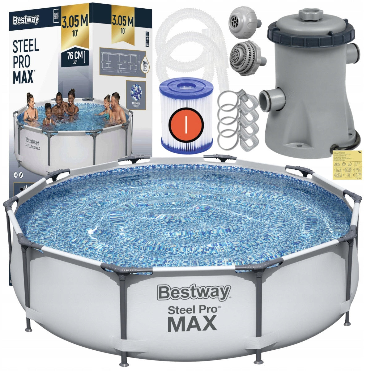 ROUND Garden Swimming Pool for Children 305x76cm Bestway 56408 + Pump Brand bestway