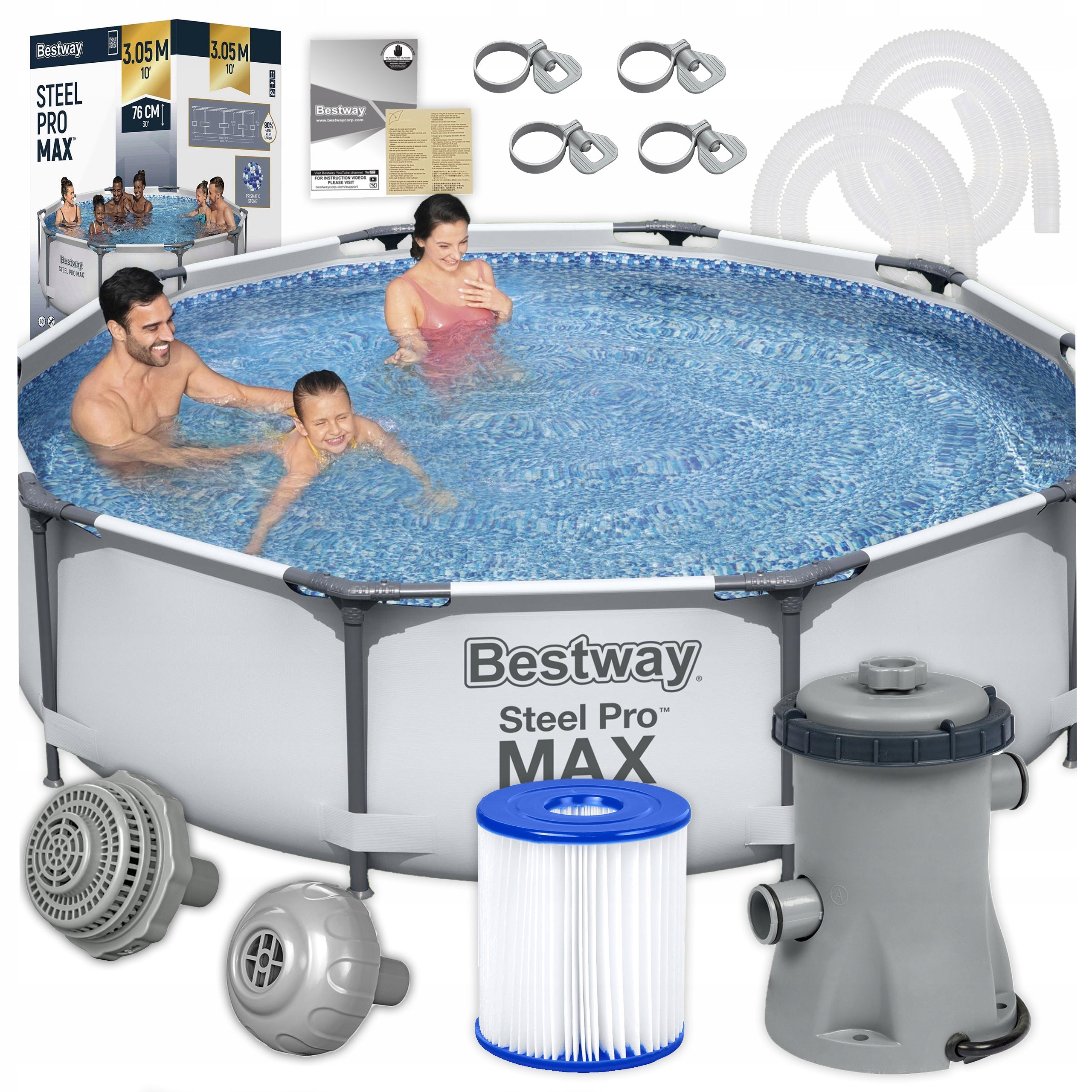 ROUND Garden Swimming Pool for Children 305x76cm Bestway 56408 + Pump Packaging status original