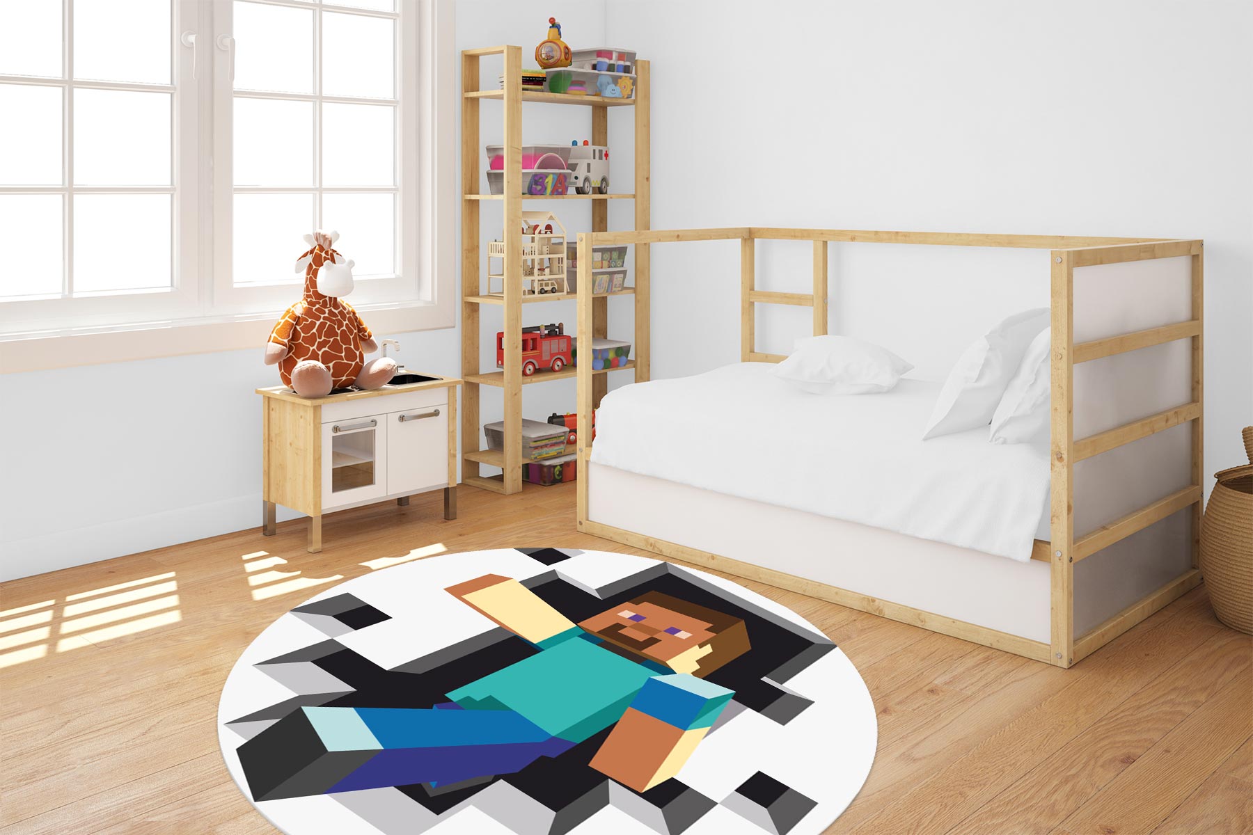 ROUND VINYL RUG 120cm for children PROTECTIVE MAT Steve Minecraft Manufacturer code MDO-57_120