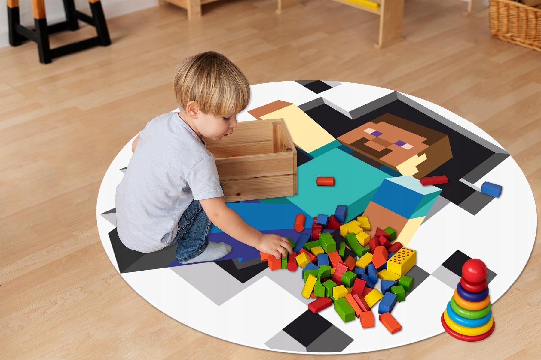 ROUND VINYL RUG 120cm for children PROTECTIVE MAT Steve Minecraft Packaging status original
