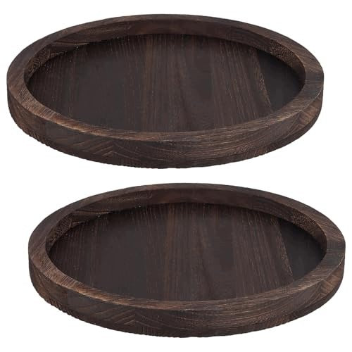 ROUND WOODEN SERVING TRAY BROWN DECORATIVE 32 CM 2 PCS. Brand no brand