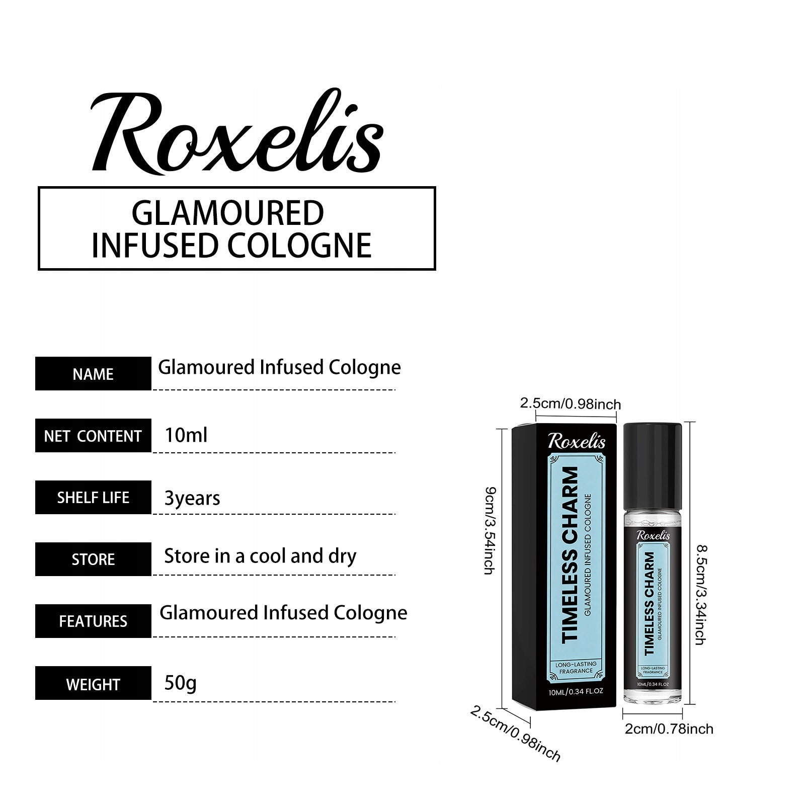 ROXELIS Cologne świeże perfumy roller unisex przenośny 10ml Kind bottle with an atomizer