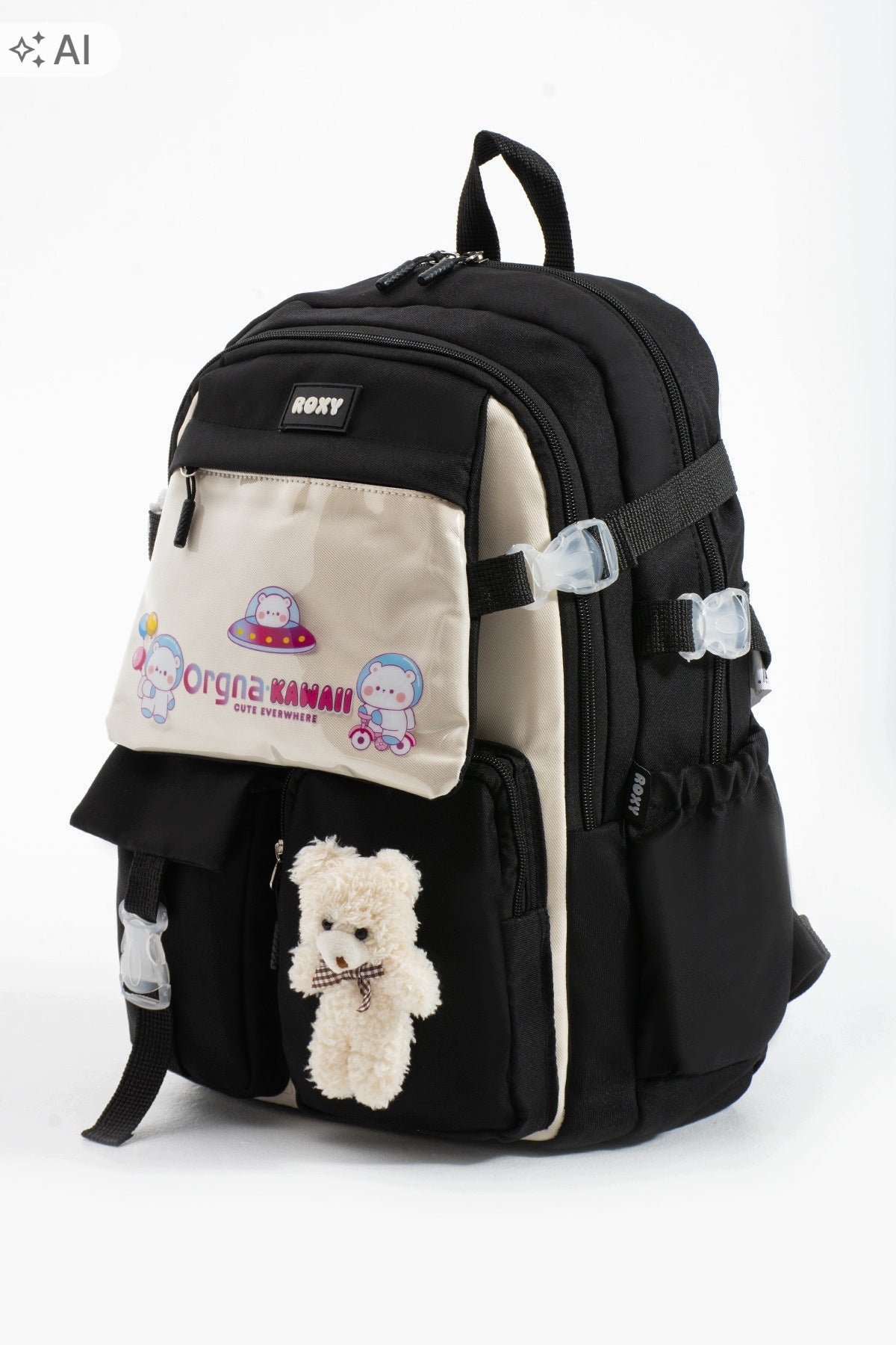 ROXY BLACK MULTI-CHAMBER SCHOOL BACKPACK WITH 5IA TEDDY BEAR Manufacturer code tybi462svhvzwg9m12