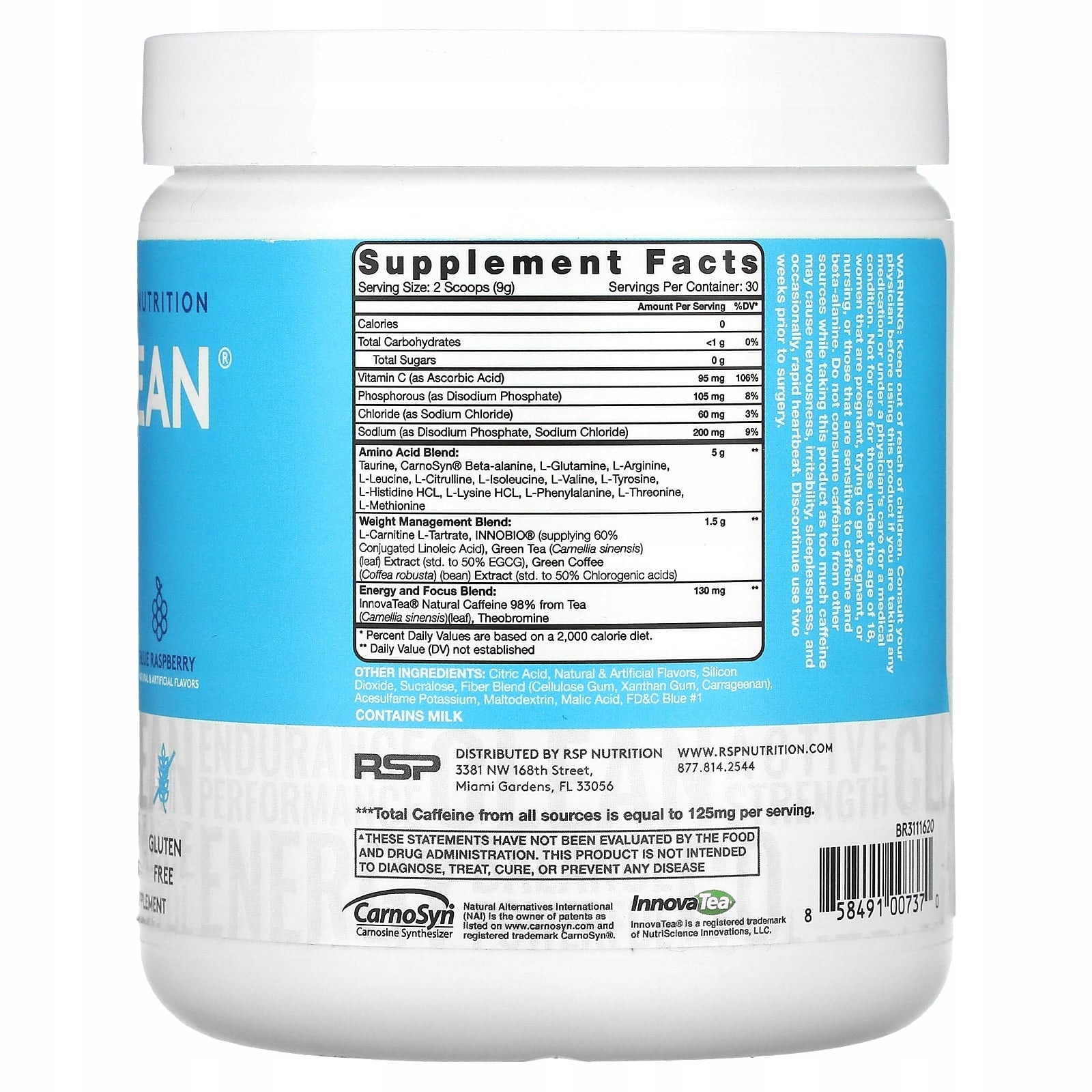 RSP Nutrition, AminoLean, blue raspberry, 270 g Expiration date at least 3 months from the date of purchase