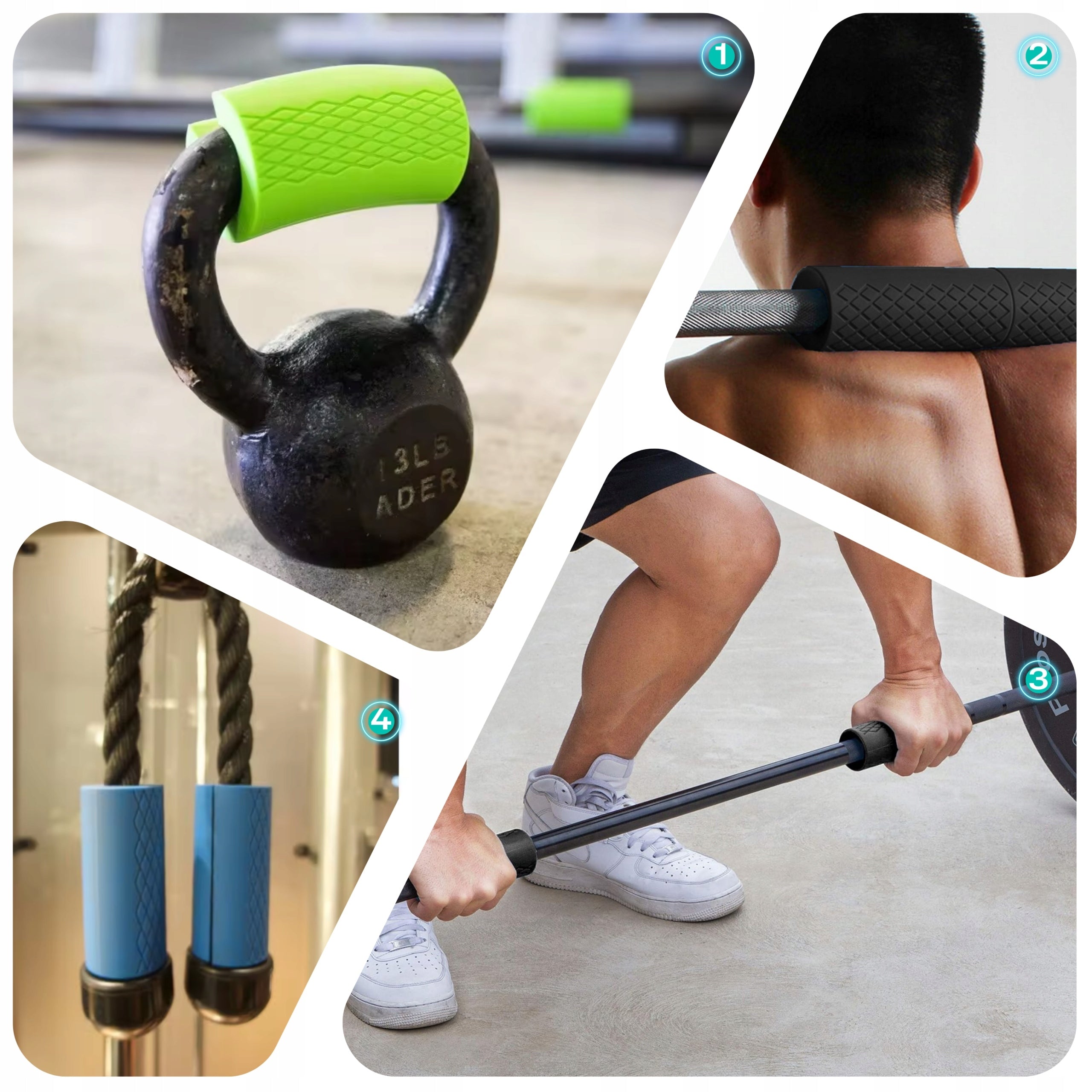 RUBBER GRIPS FOR EXERCISE NECK OVERLAY BARBELL BAR FAT GRIP 2 pcs. Total length 10 cm