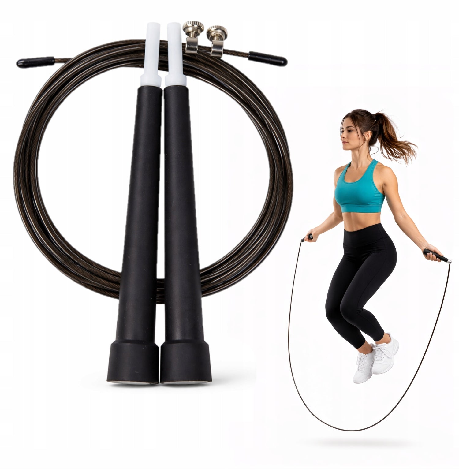RUBBER JUMP ROPE BLACK FITNESS CROSSFIT 300 cm Durable Sports