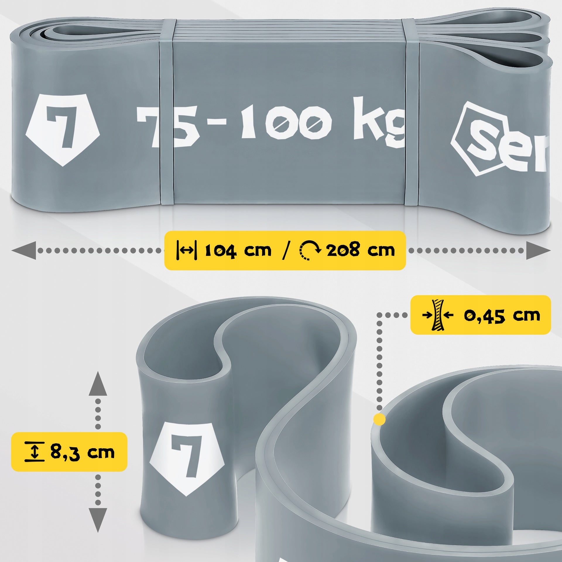 RUBBER POWER BAND 75-100 kg, Resistance Exercise Tape, Pull-up Training Color gray