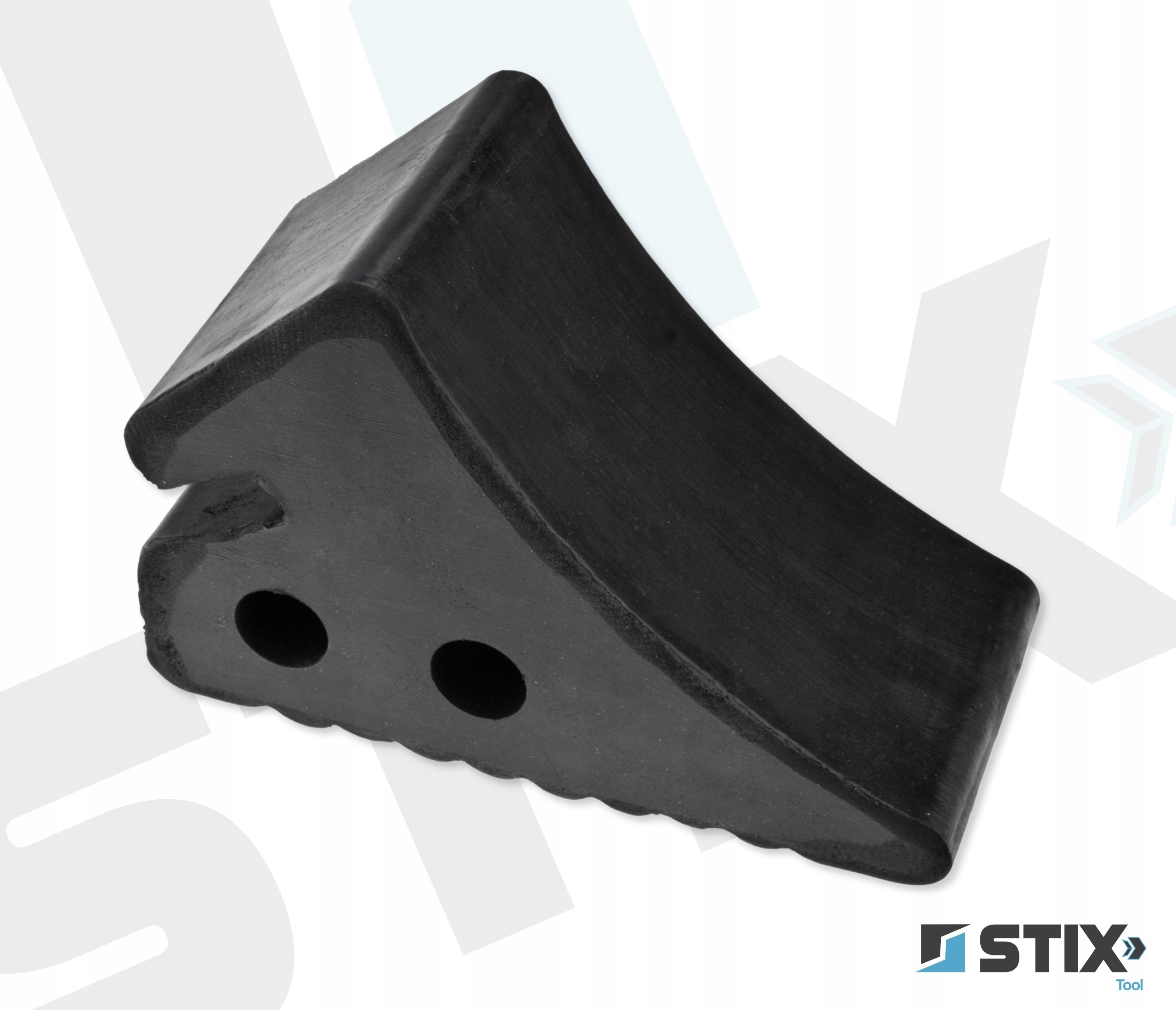 RUBBER WEDGE UNDER THE WHEEL SECURING THE TRAILER CAR AT A STANDSTILL STIX Brand Stix