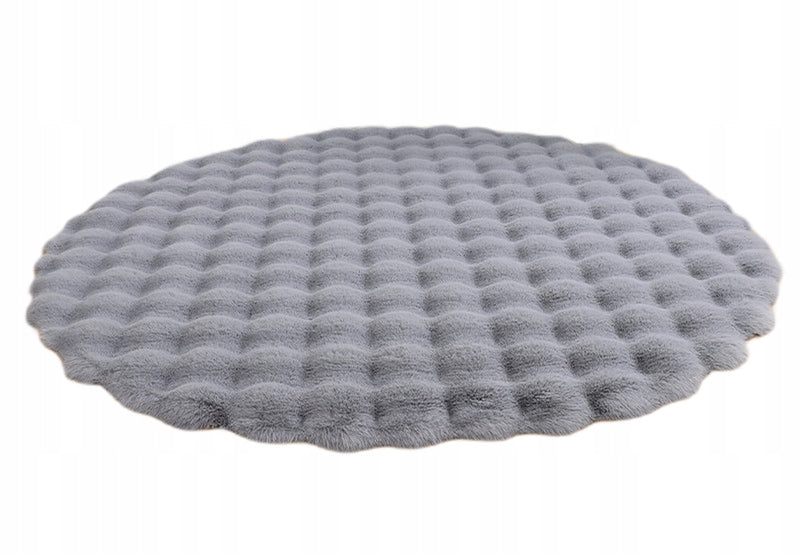 RUG BATHROOM MAT FLUFFY RABBIT FUR LIVING ROOM ROUND ASH 90 cm