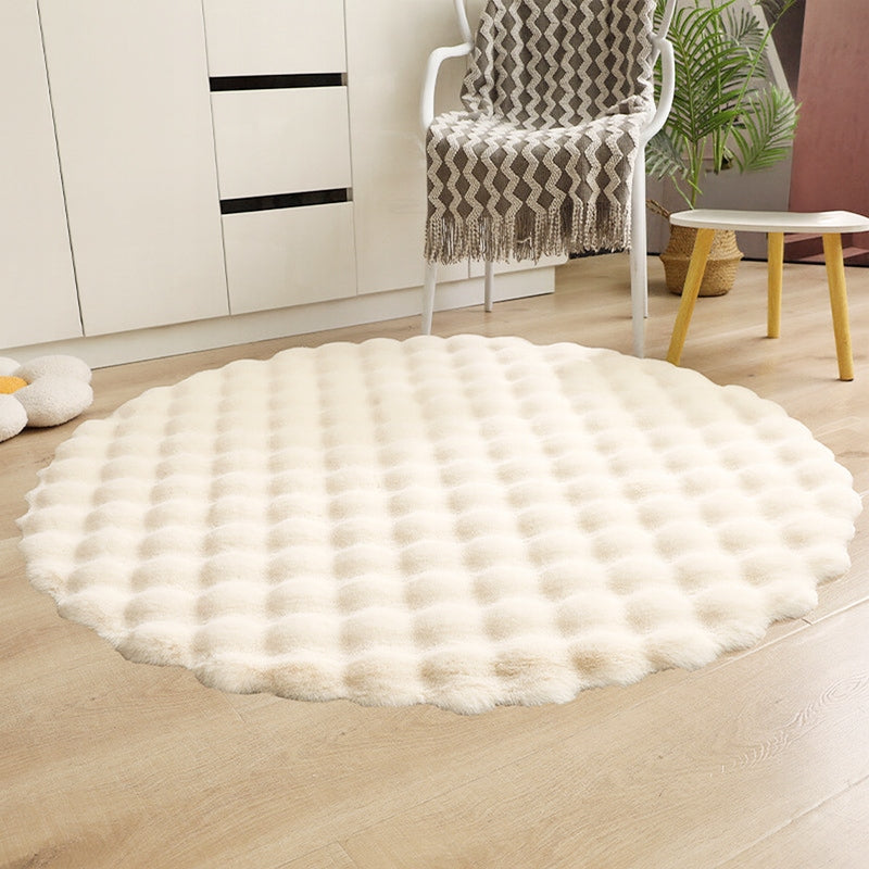 RUG BATHROOM MAT FLUFFY RABBIT FUR LIVING ROOM ROUND CREAM 90 cm Manufacturer code futro królika kremowy okrągły 3D 90 cm