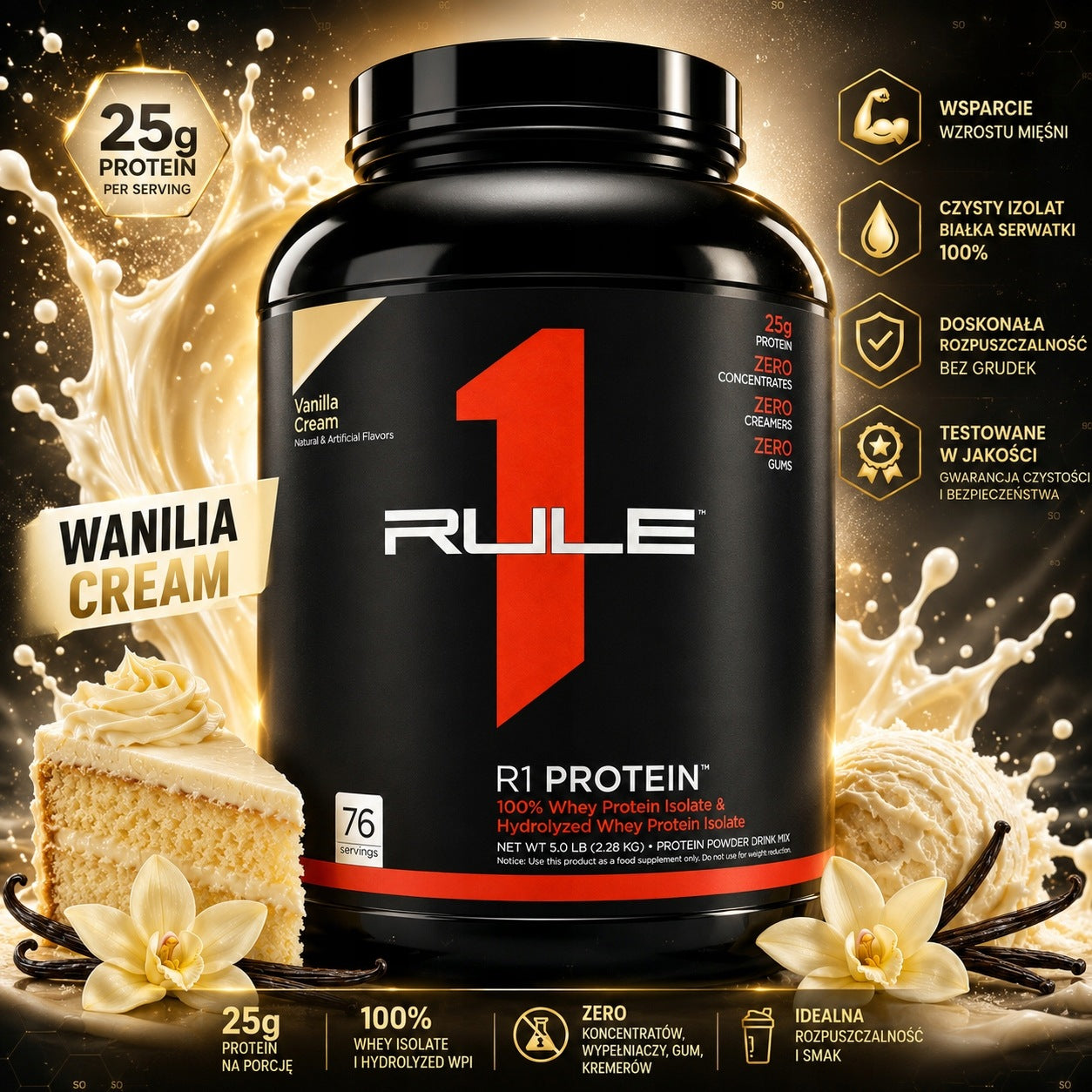 RULE1 R1 ONE PROTEIN Vanilla Creme SUPER TASTE 2280G CREAMY TASTE Packaging status original