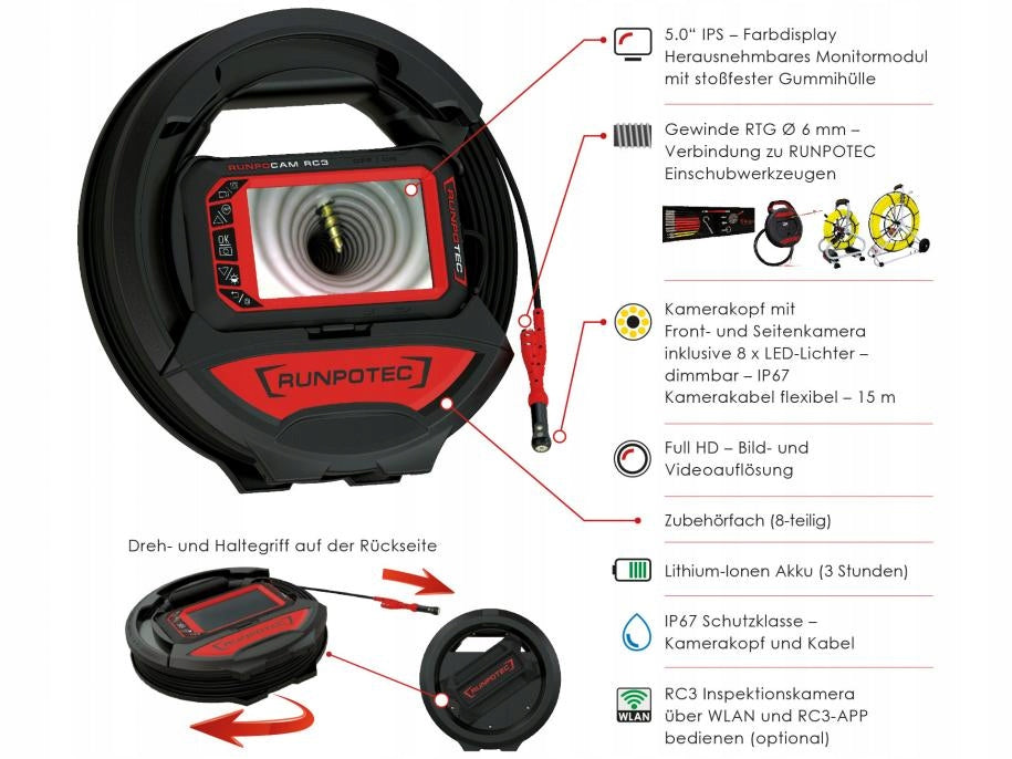 RUNPOTEC / PROFESSIONAL RC3 Inspection Camera With 5'' 5MEGA IPS TABLET Manufacturer code 10214