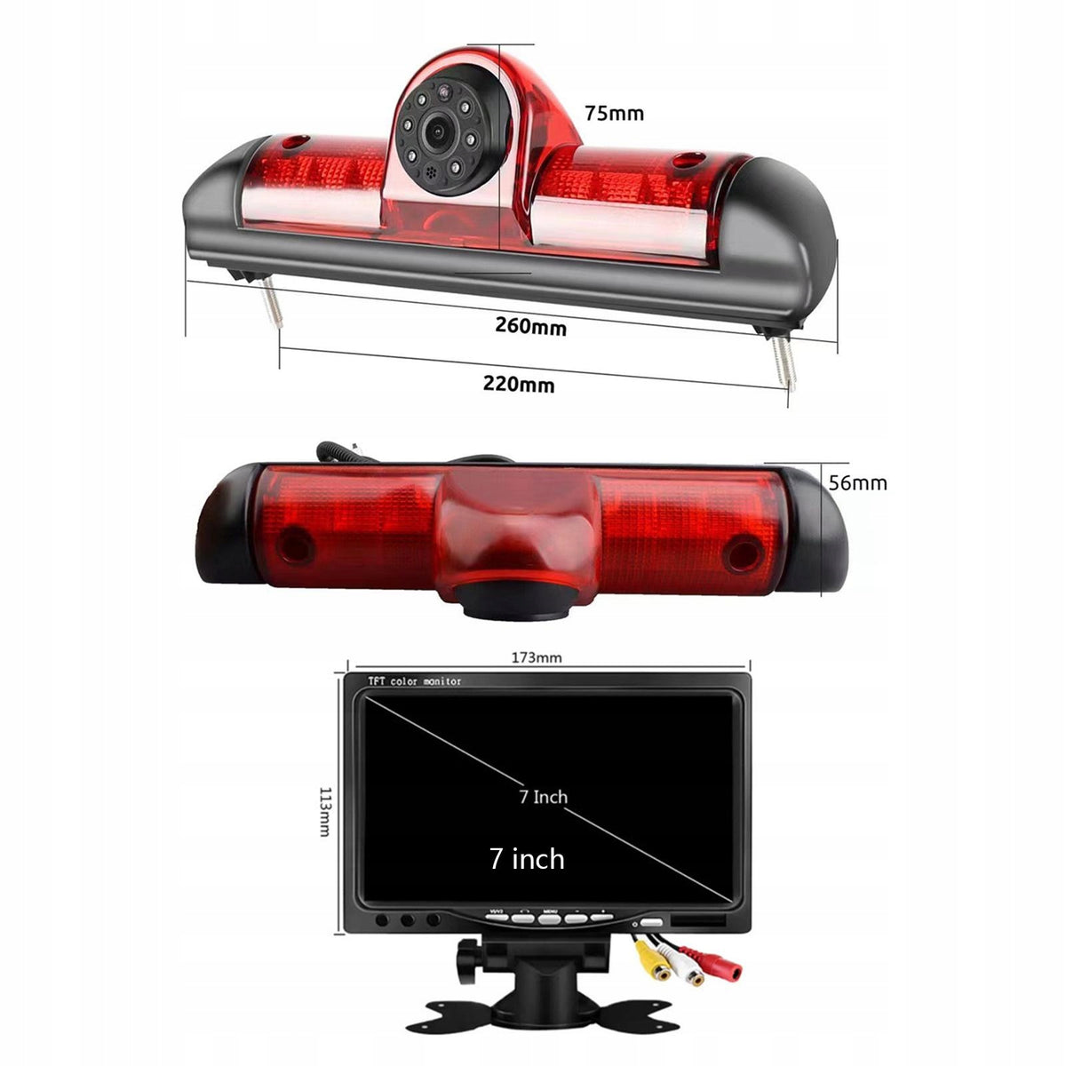 RV 3rd Brake Light Reverse Camera with Kit 26cm Long Light 7inch Monitor Packaging status original