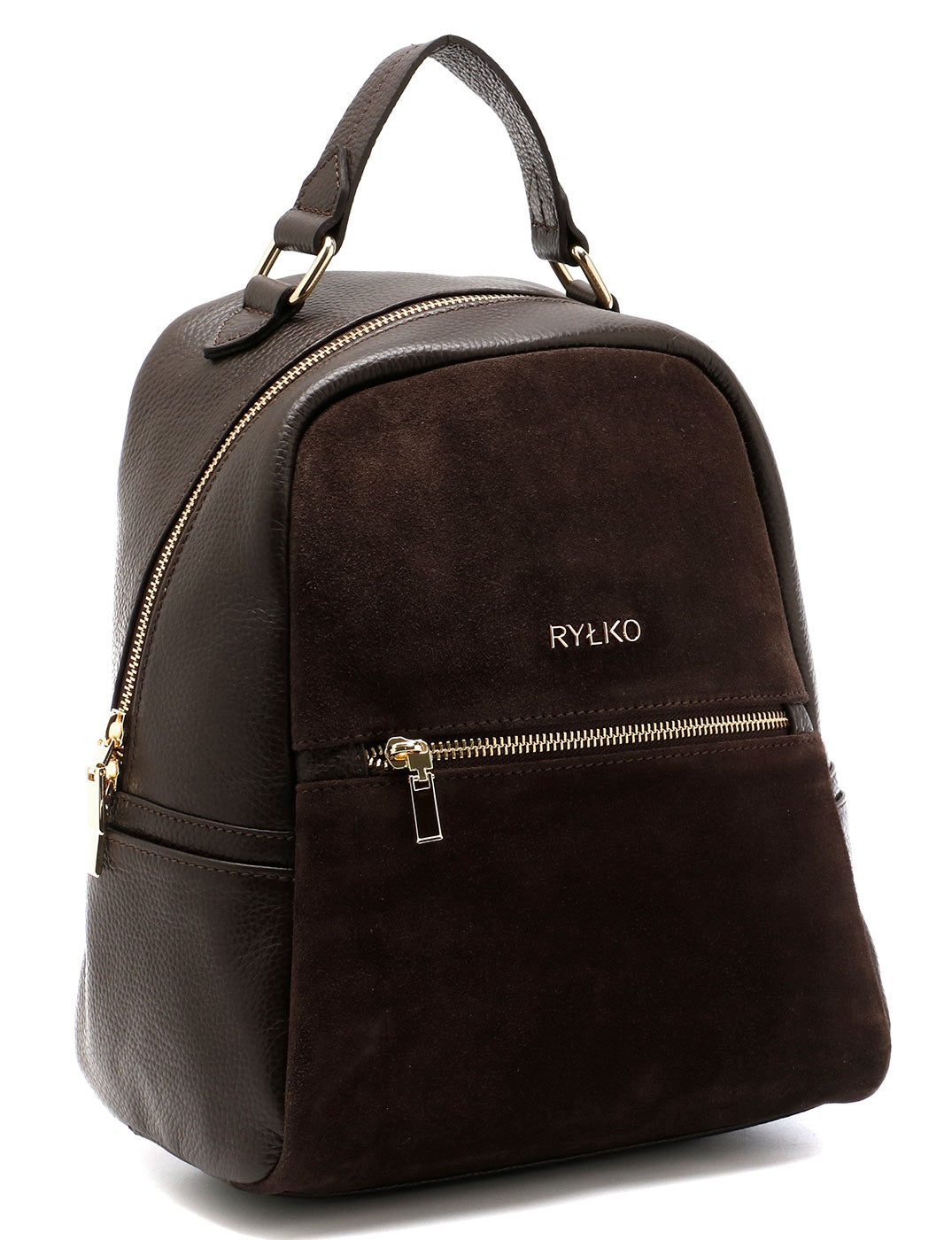 RYŁKO Brown leather backpack of medium size