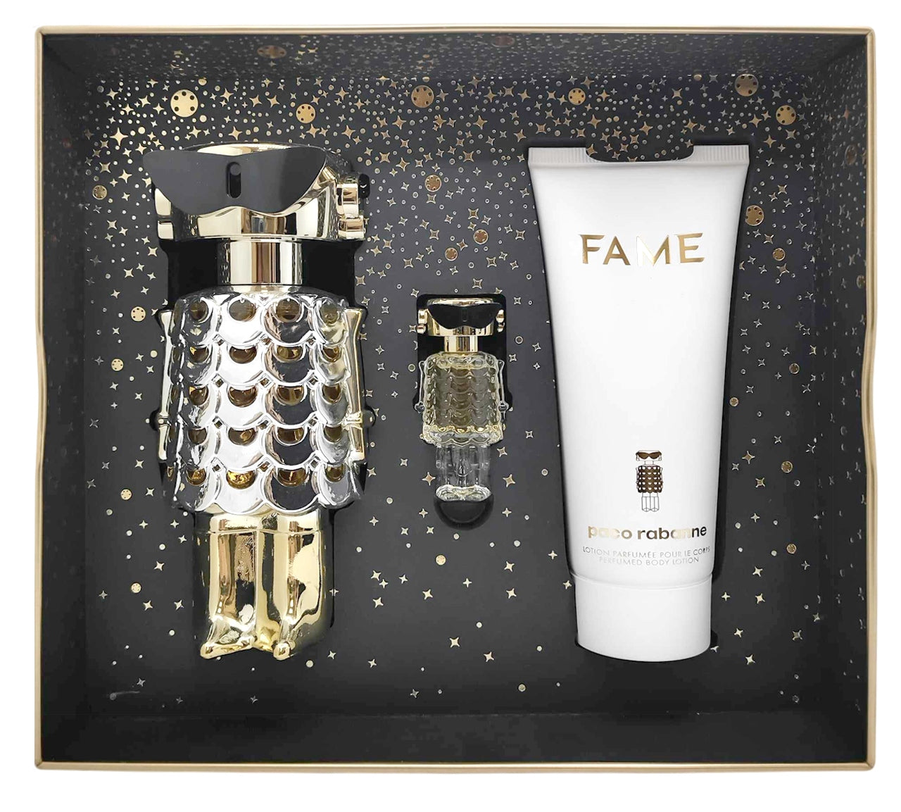 Rabanne Fame EDP 80ml + Balsam + Miniature Gift Set for Women Packaging status original