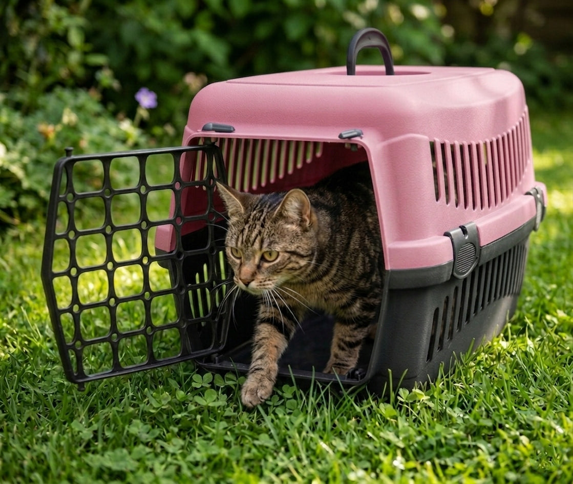 Rabbit Cat Dog Transporter Large Box Cage for Car Strong Pink Packaging status original